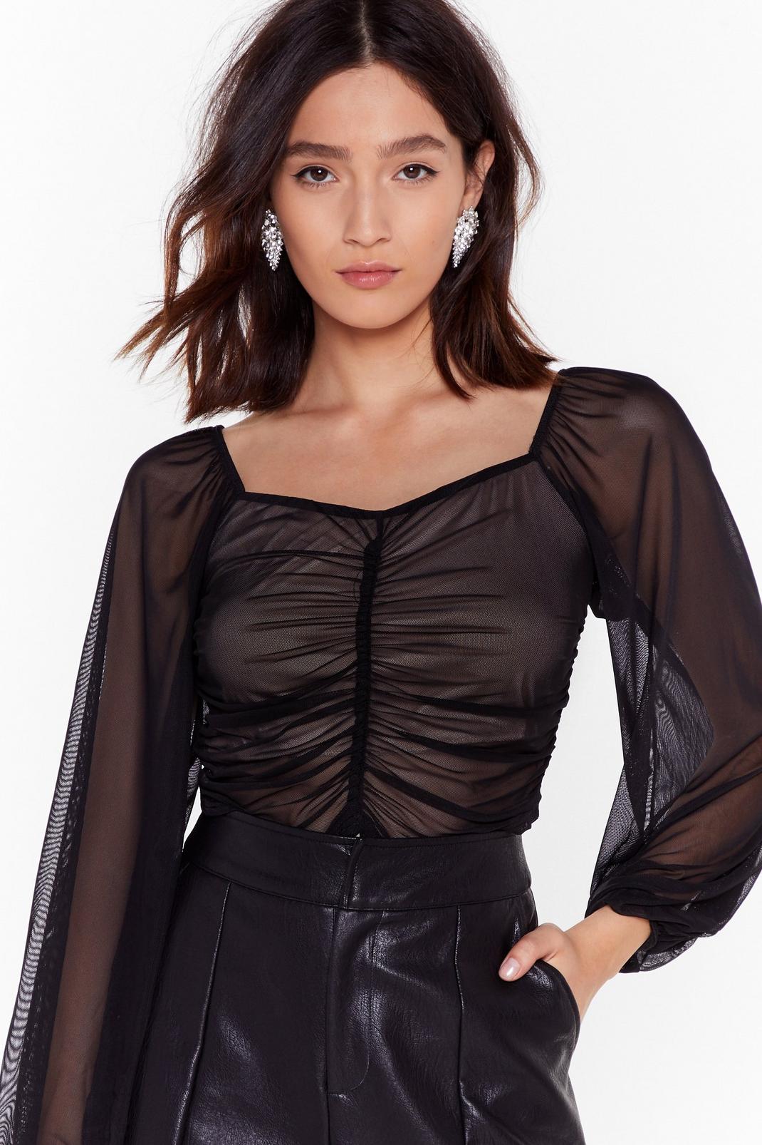 Black Ruched Mesh Sweetheart Top image number 1