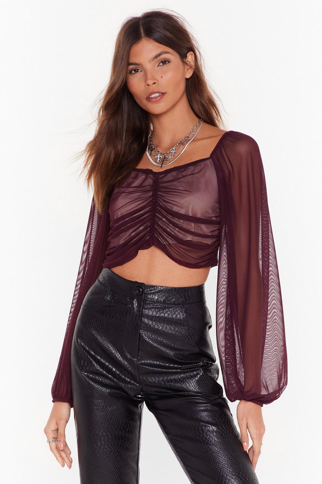 Plum Ruched Mesh Sweetheart Top image number 1