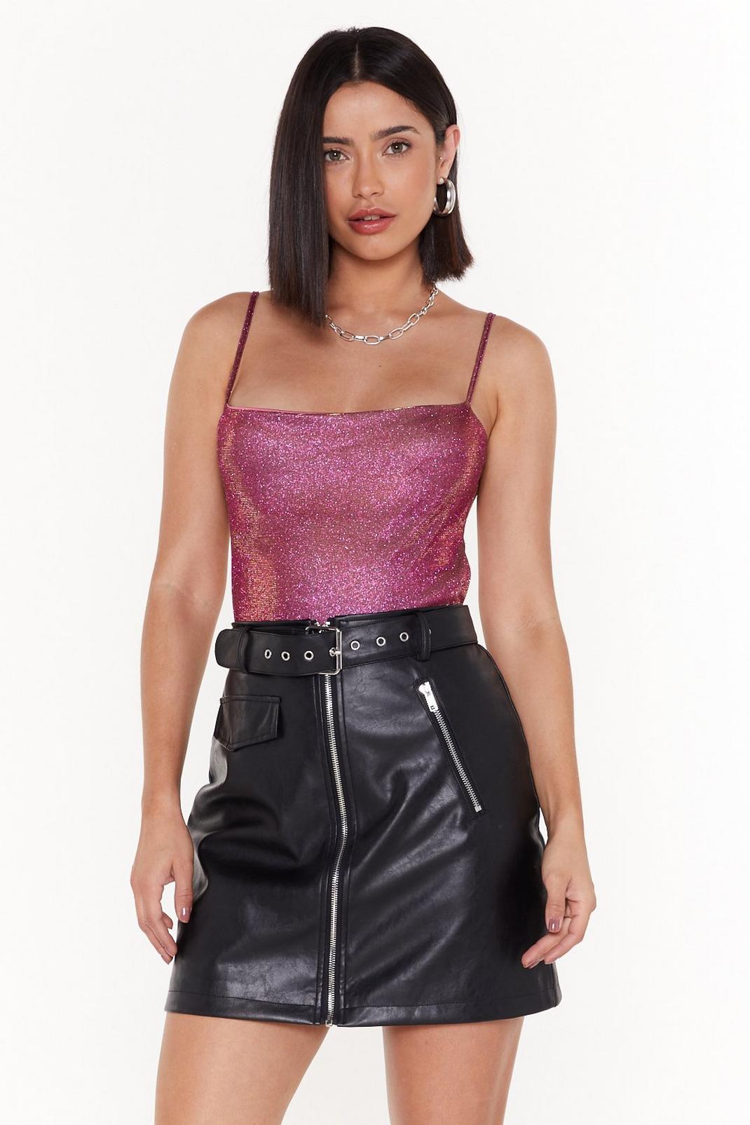 Party Time Strappy Glitter Bodysuit, Pink image number 1