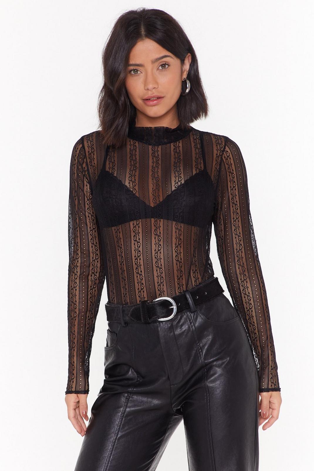 Black Put You in Your Lace High Neck Bodysuit image number 1