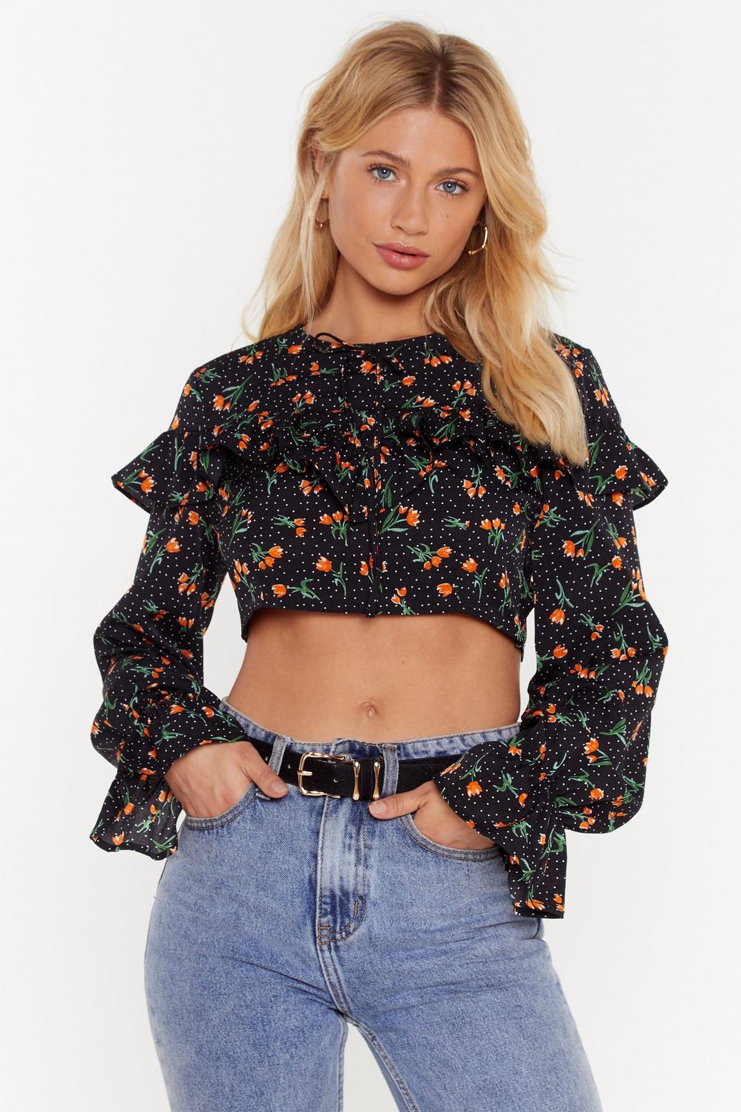 Plant Let Grow Floral Cropped Blouse image number 1