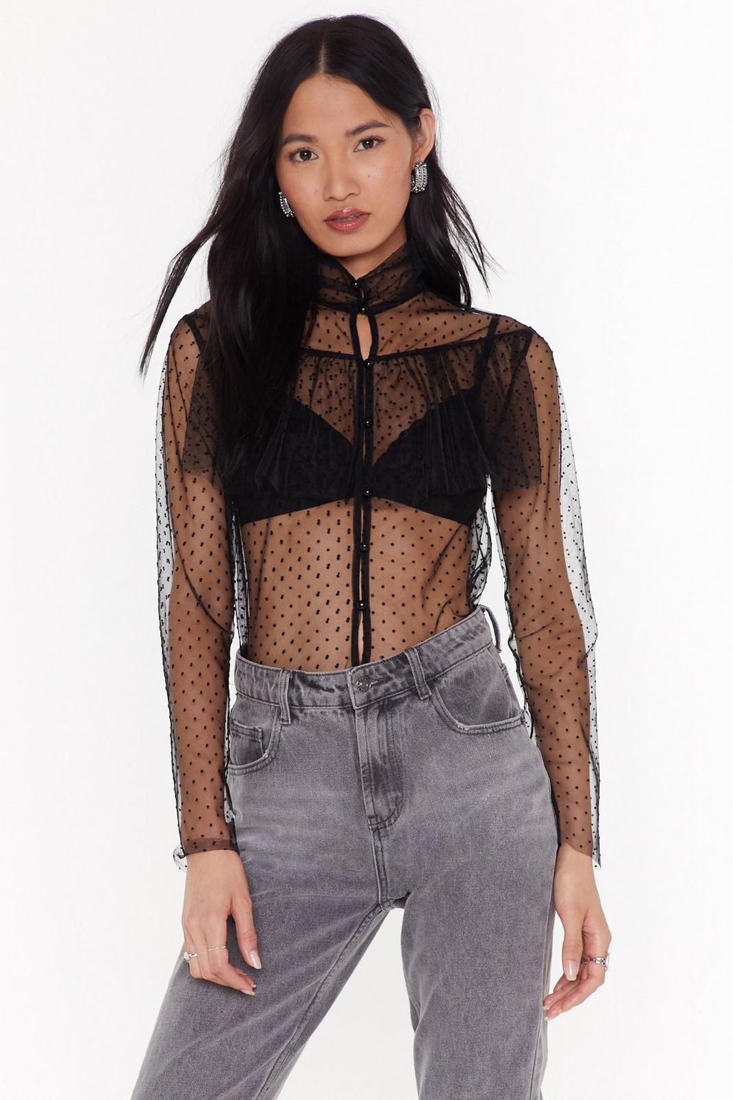 Frill Not Go Quietly Mesh High Neck Blouse image number 1