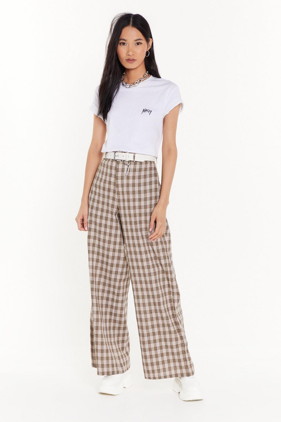 Girl Just Relax Wide-Leg Check Pants image number 1