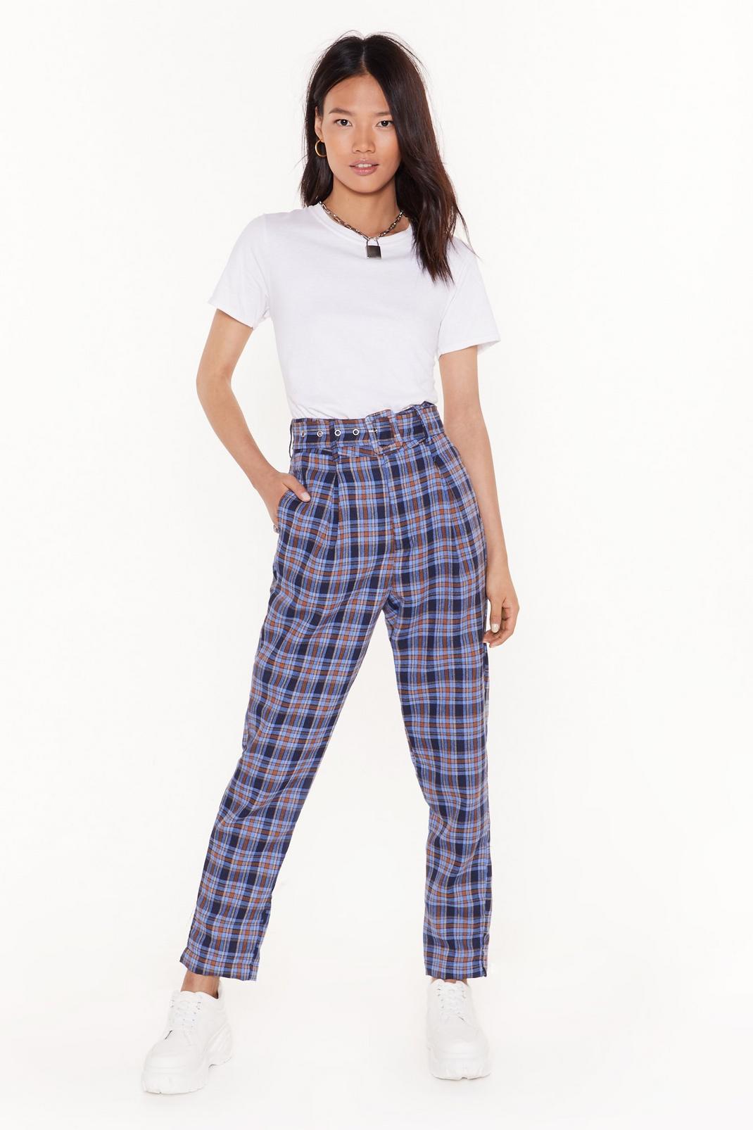 Nicely Plaid Belted Check Pants image number 1