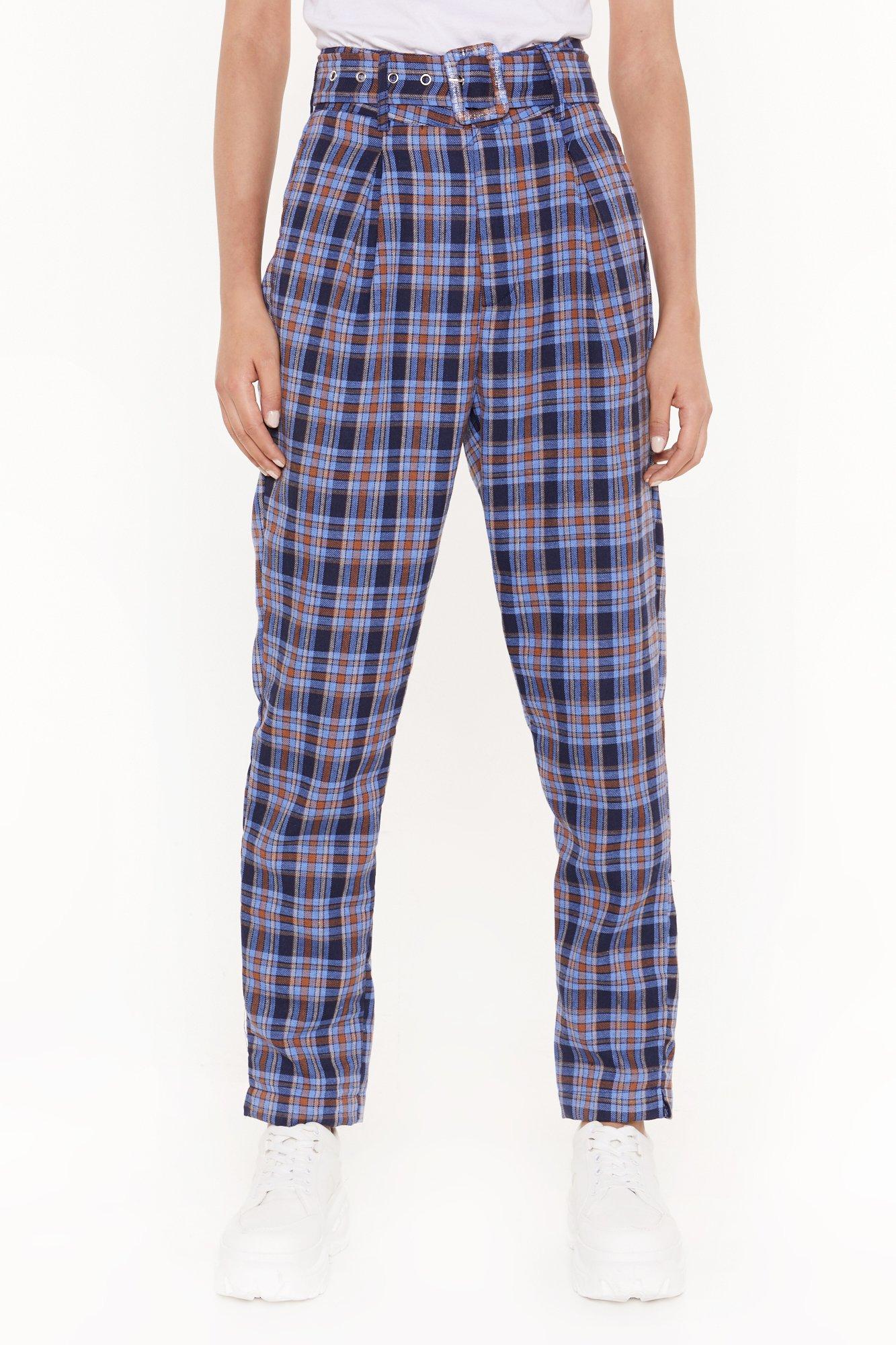 Plaid on sale belted pants