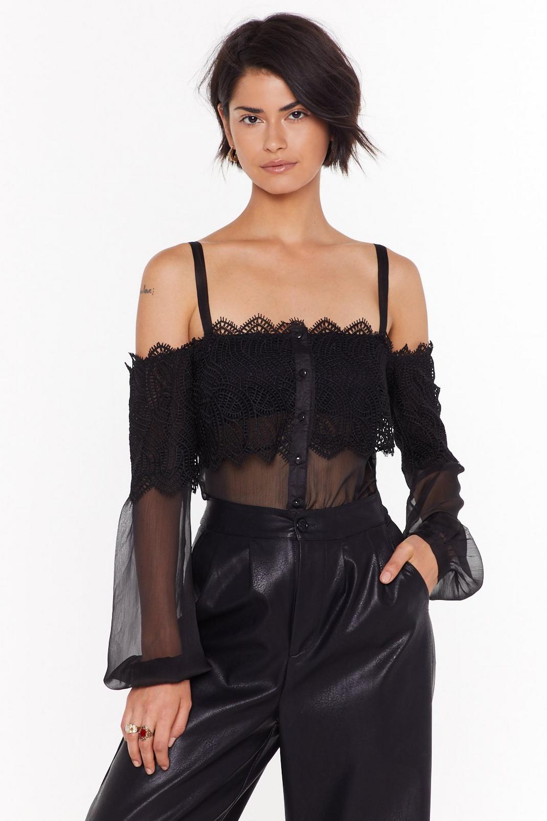 Lace And Sheer Mix Bardot Blouse image number 1