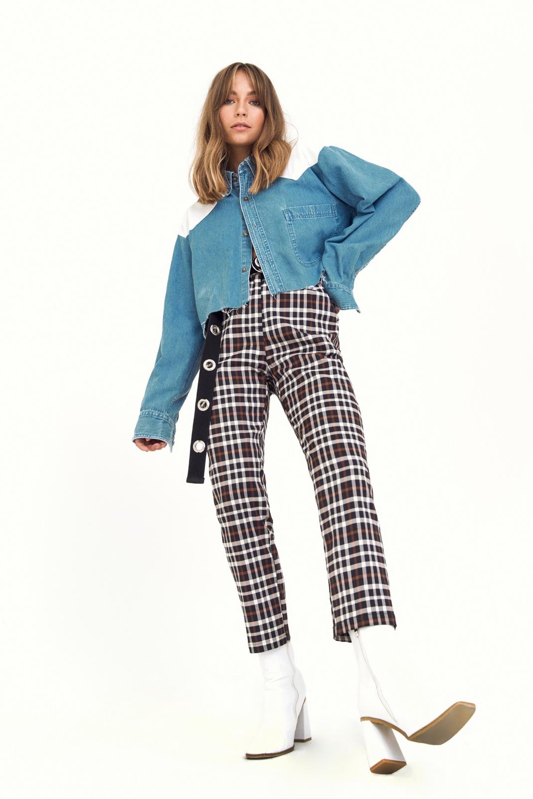 Plaid Tapered High Waisted Pants image number 1