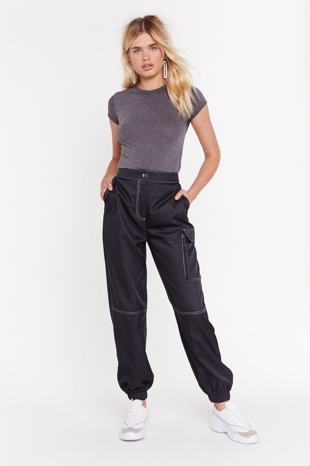 Going Stitch Way Satin Cargo Trousers image number 1