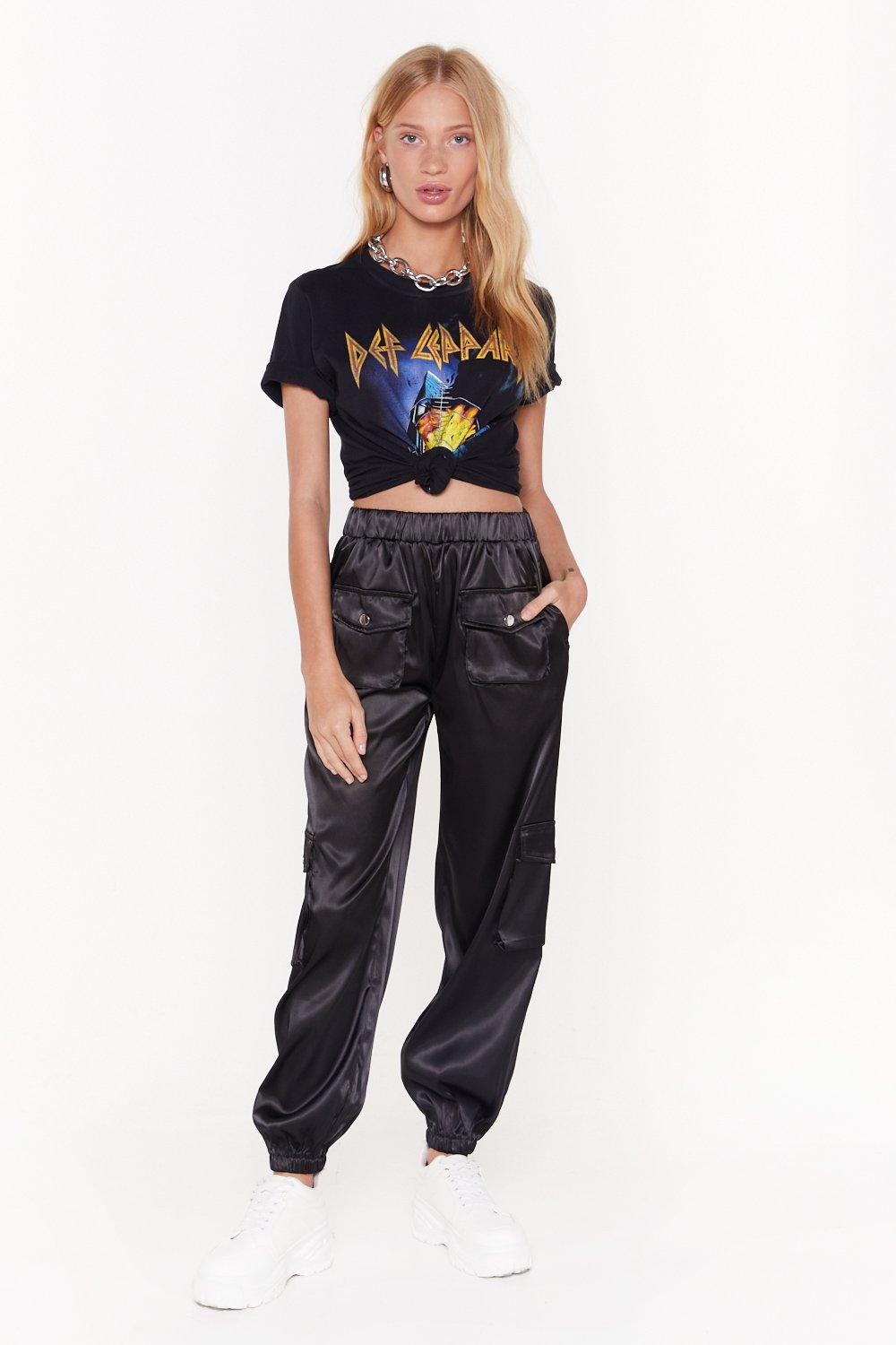 satin cargo pants black