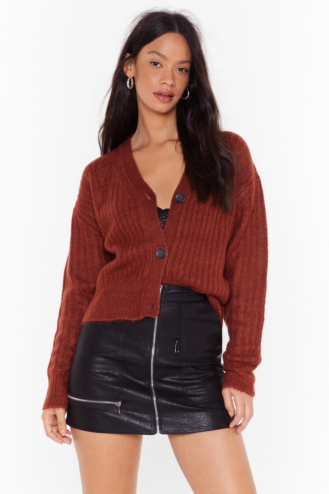 Over Knit Button-Down Ribbed Cardigan image number 1