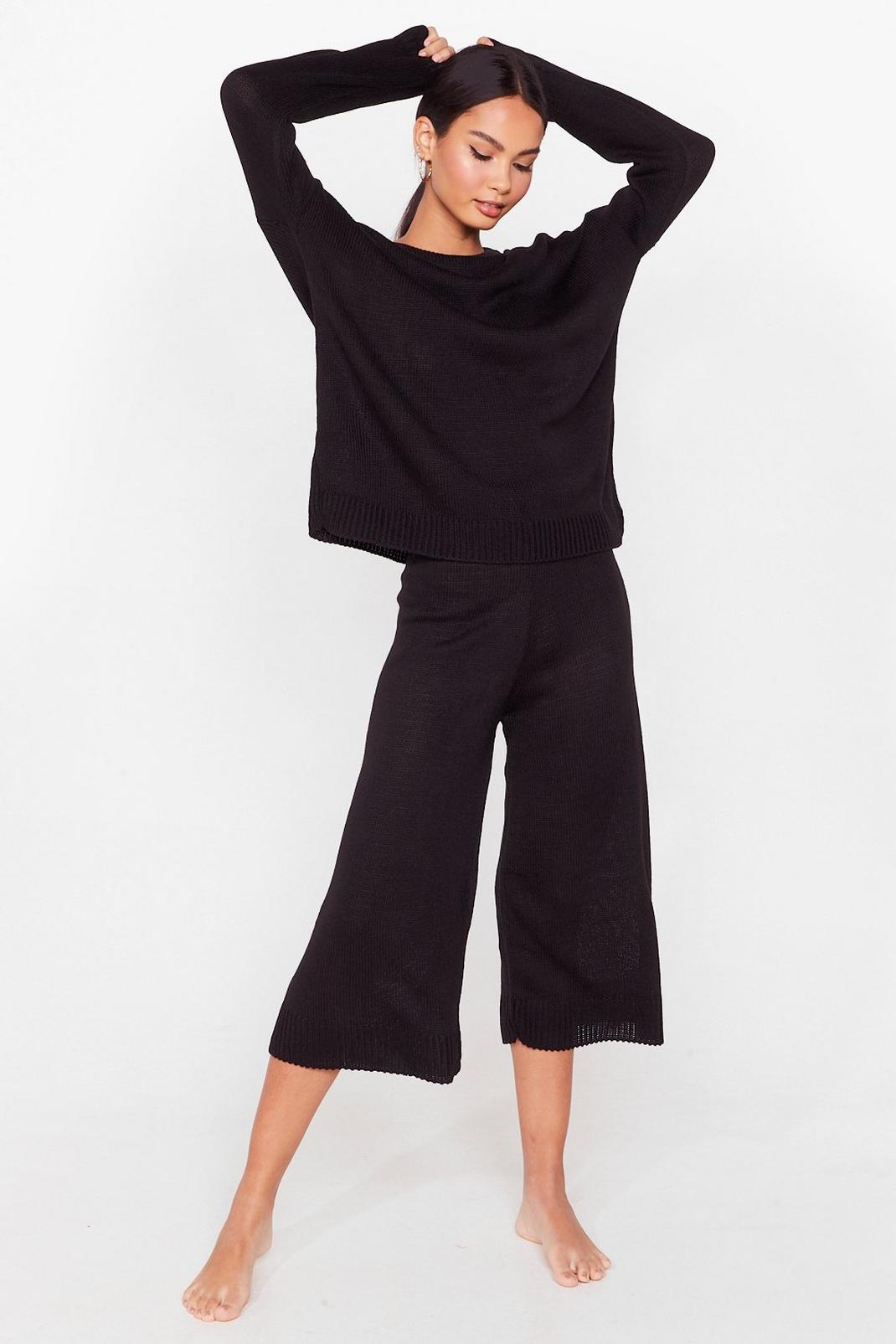 Black Knitted Sweater and Culotte Pants Set image number 1