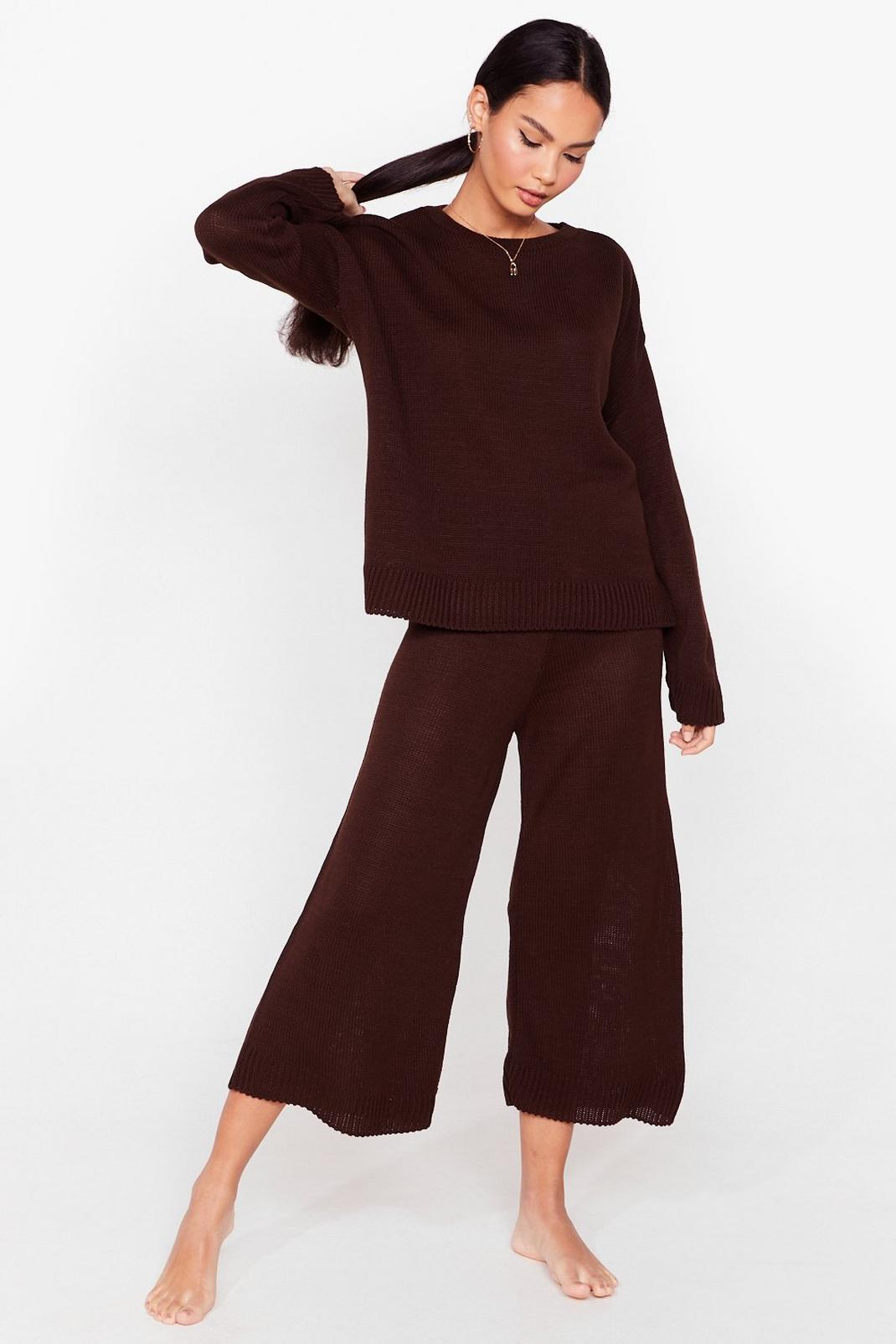 Chocolate Knitted Jumper and Culotte Pants Set image number 1