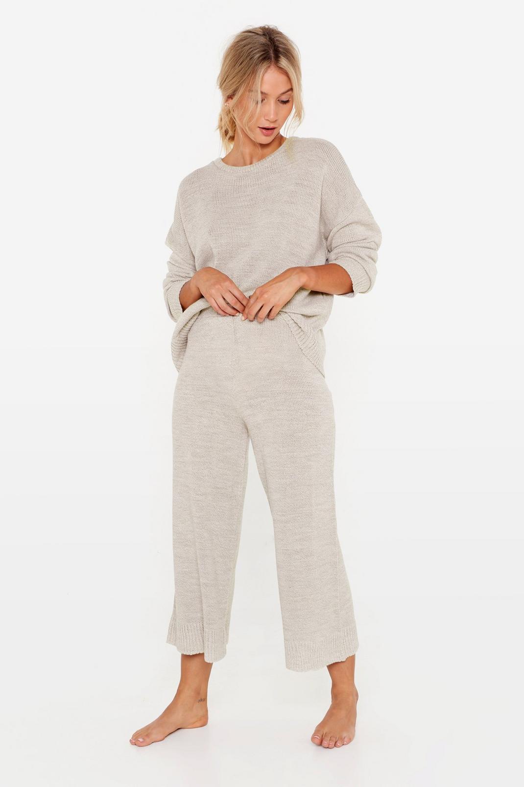 Oatmeal Knitted Sweater and Culotte Pants Set image number 1