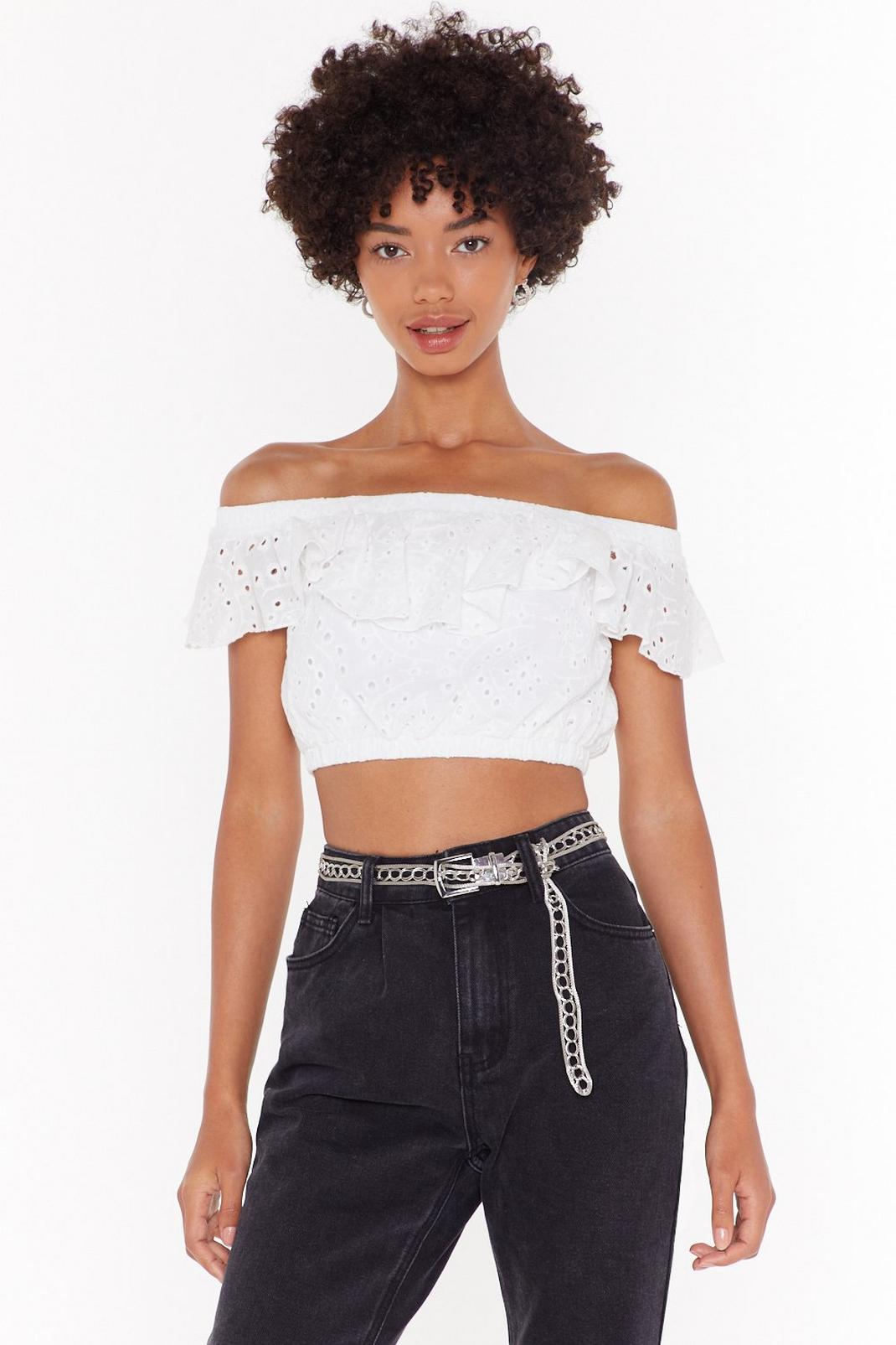Broderie Awesome Off-the-Shoulder Crop Top image number 1