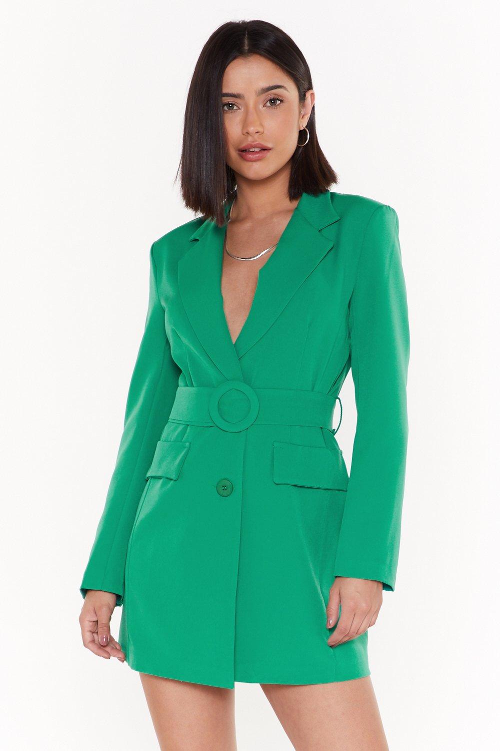green belted blazer dress