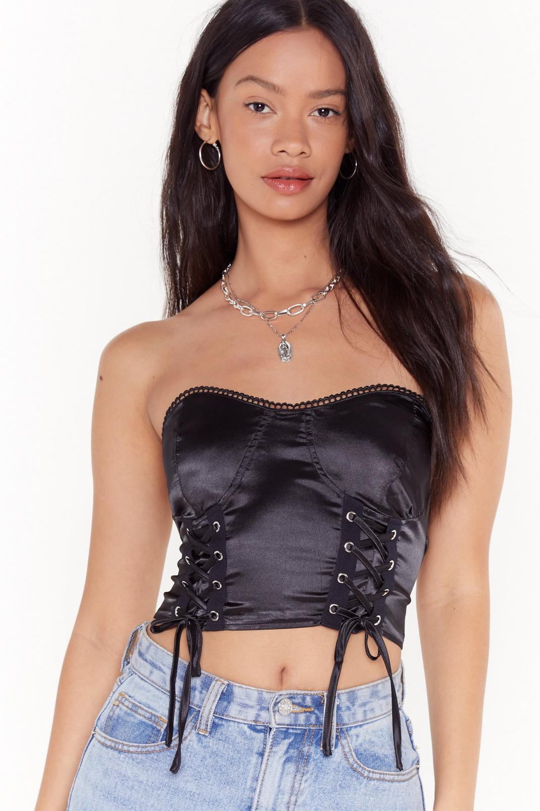 Play to Satin Lace-Up Corset Top image number 1