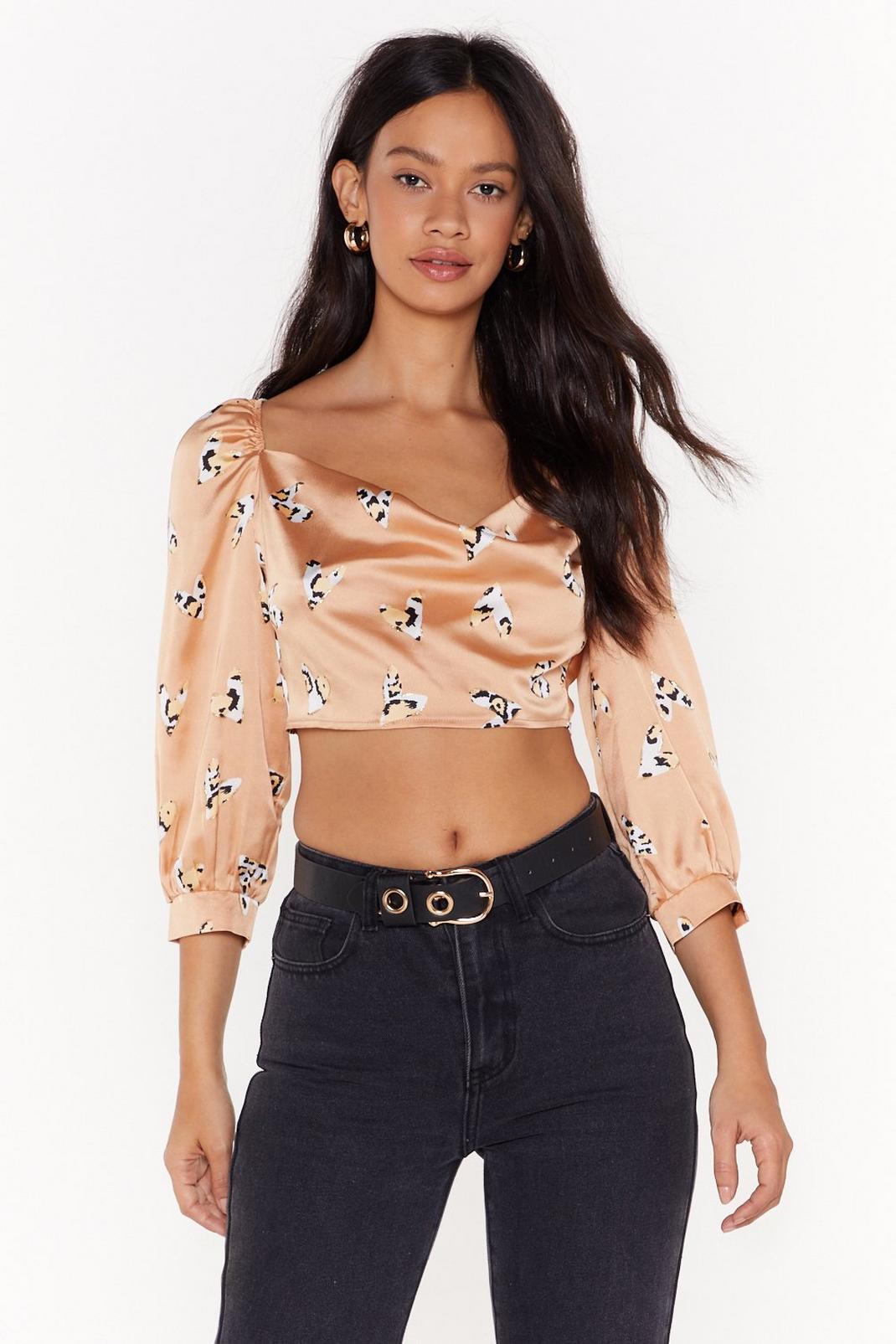 Heart of Gold Cropped Satin Blouse image number 1