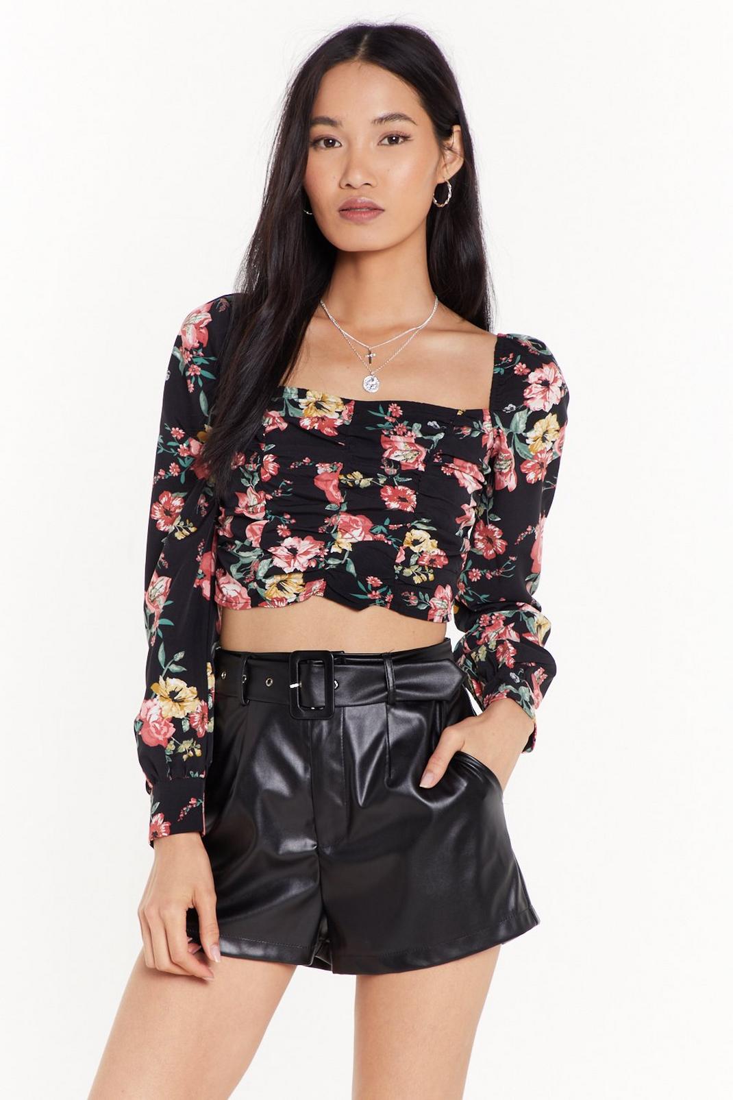 Nothing Bud Trouble Floral Cropped Blouse image number 1