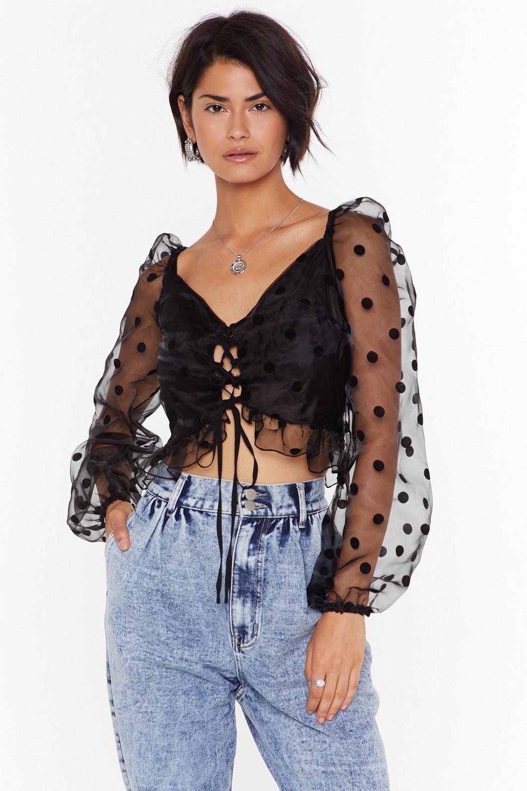 Spot Goes Around Organza Lace-Up Blouse image number 1