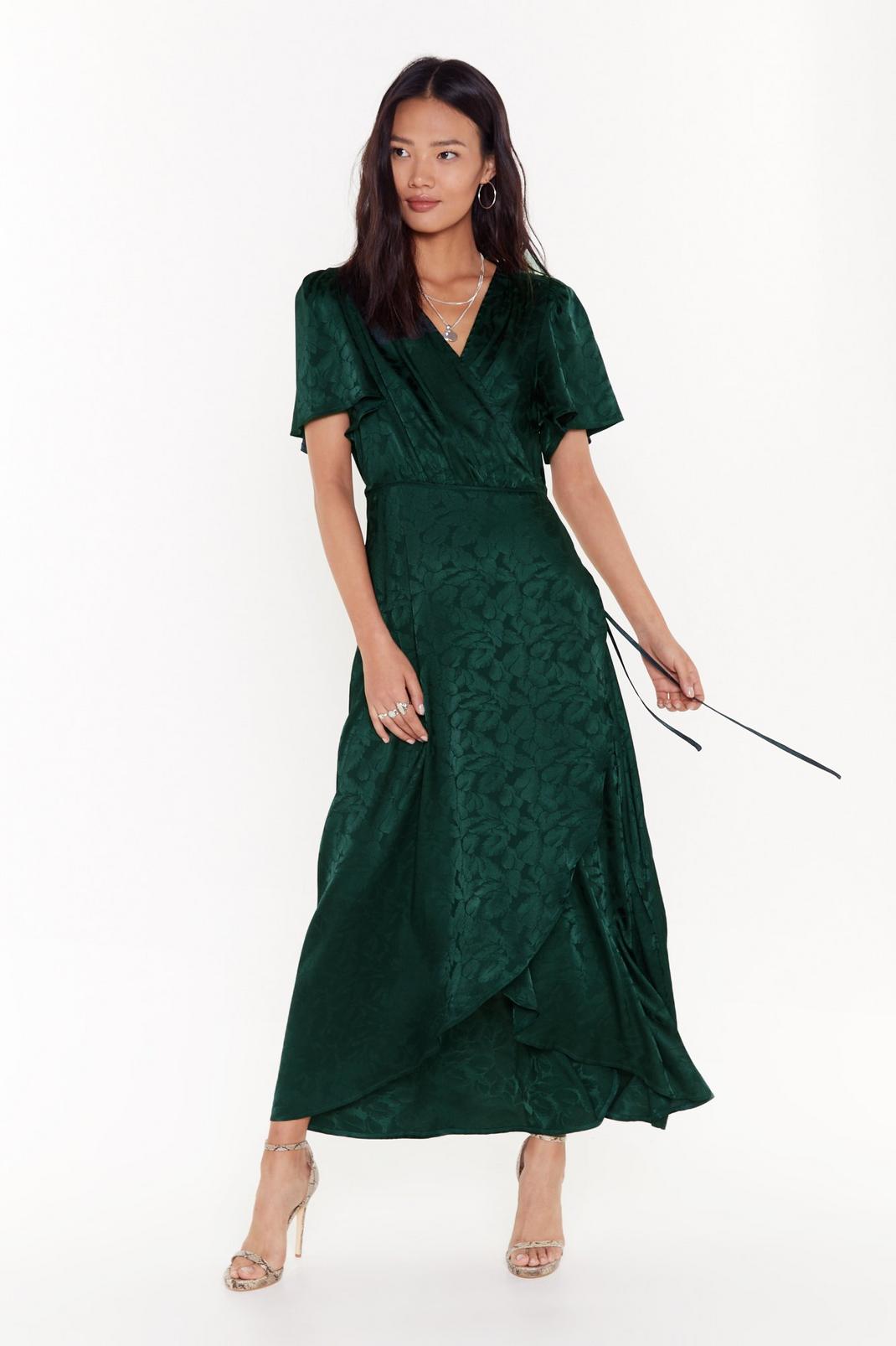 Don't Stop Be-Leafing Satin Wrap Dress image number 1