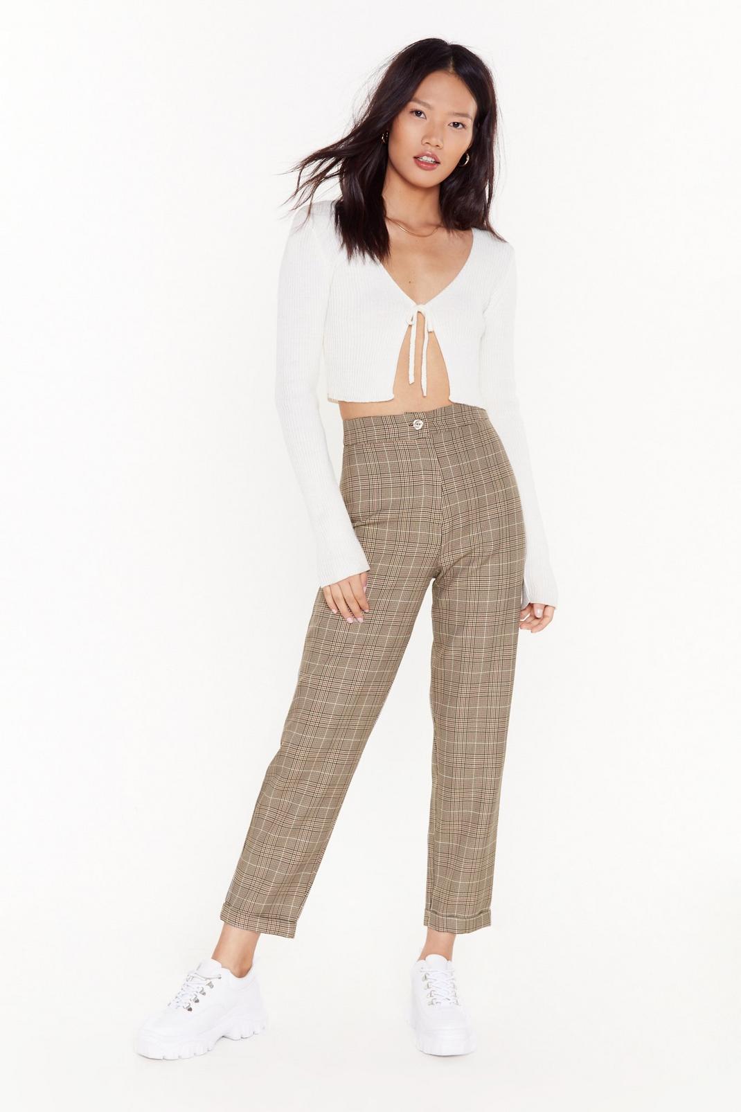 Just Got Plaid High-Waisted Tapered Pants image number 1
