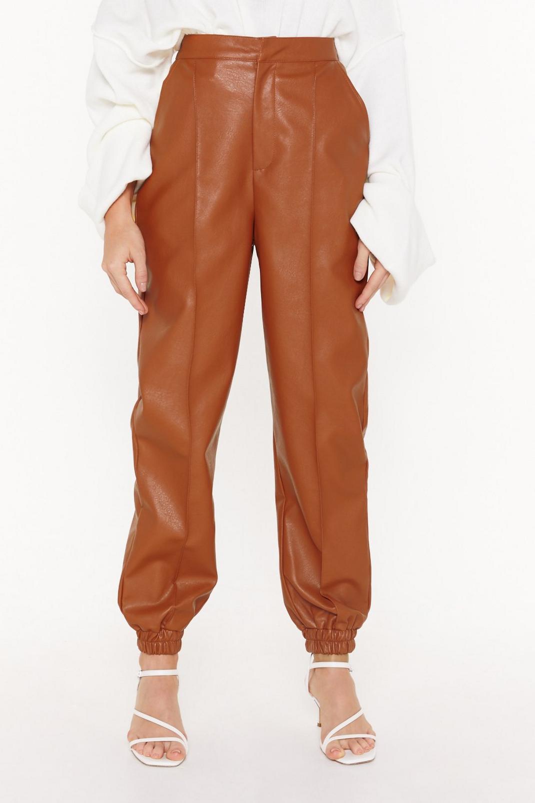 166 Faux Leather Cuffed Seam Joggers image number 2
