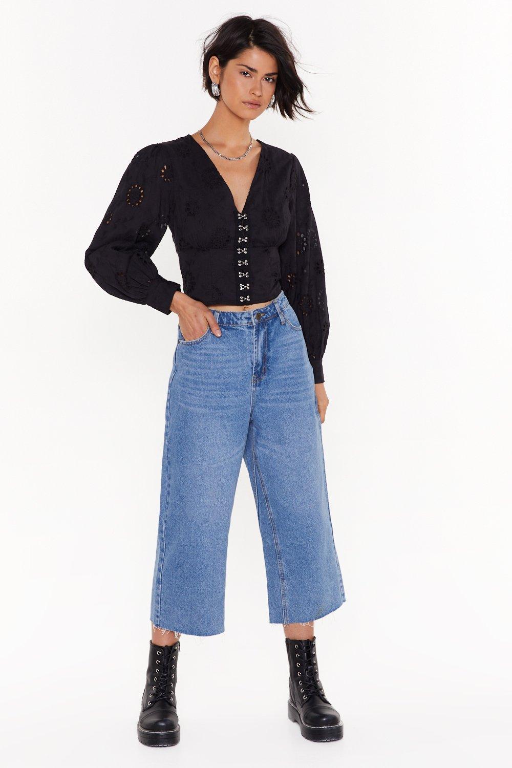 ladies cropped wide leg jeans