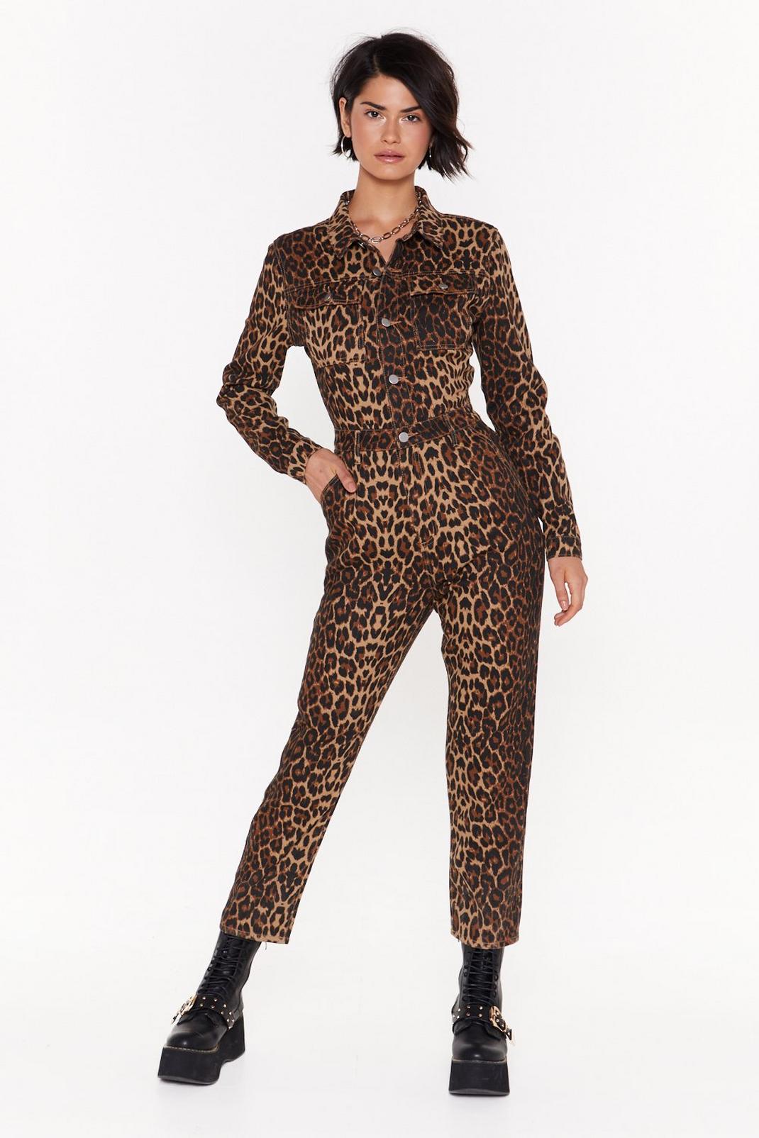 Combinaison en jean à imprimé léopard Fais rugir mon cœur, Brown image number 1