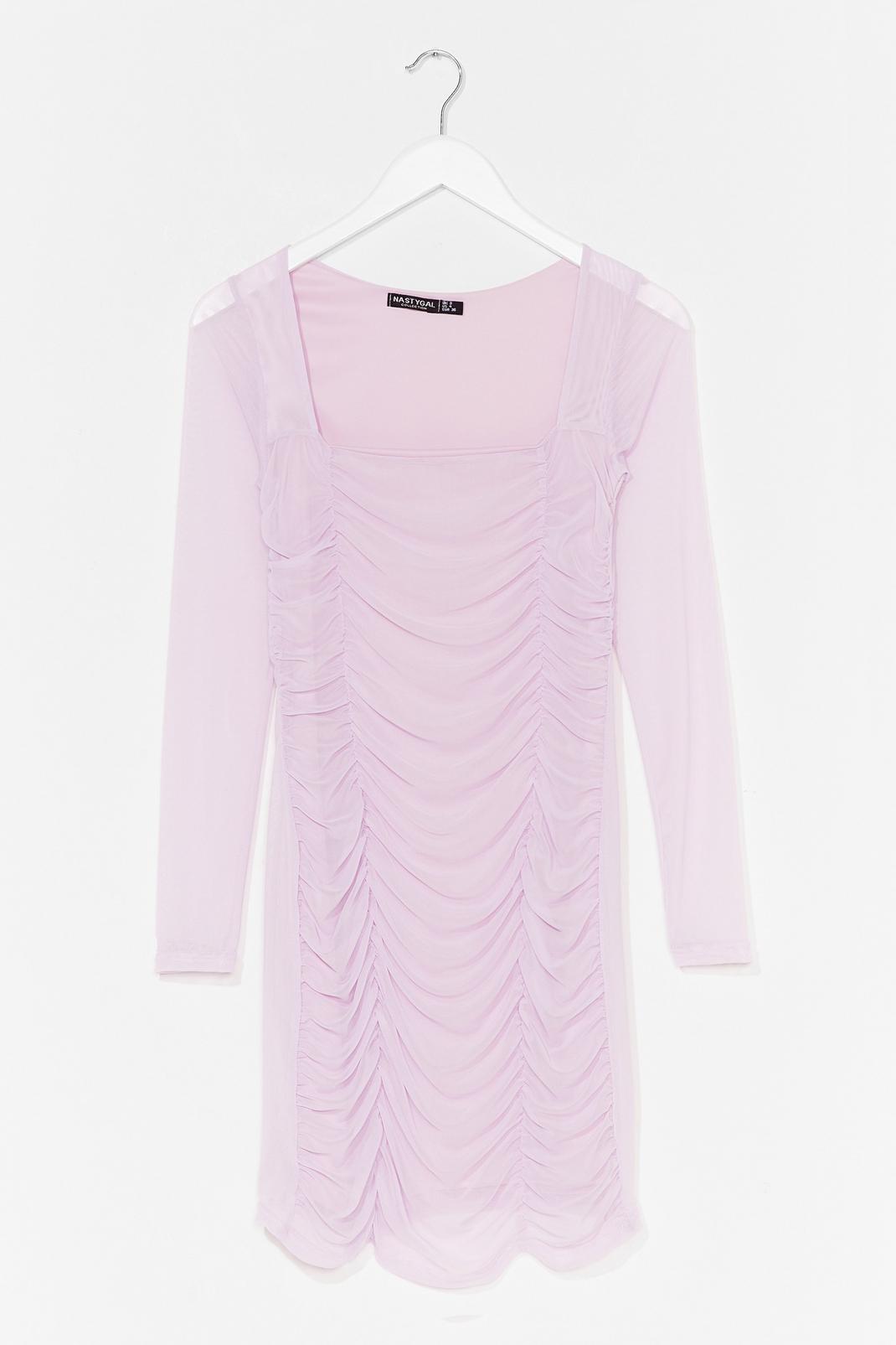 Lilac Sheer Sleeve Ruched Mesh Mini Dress image number 1