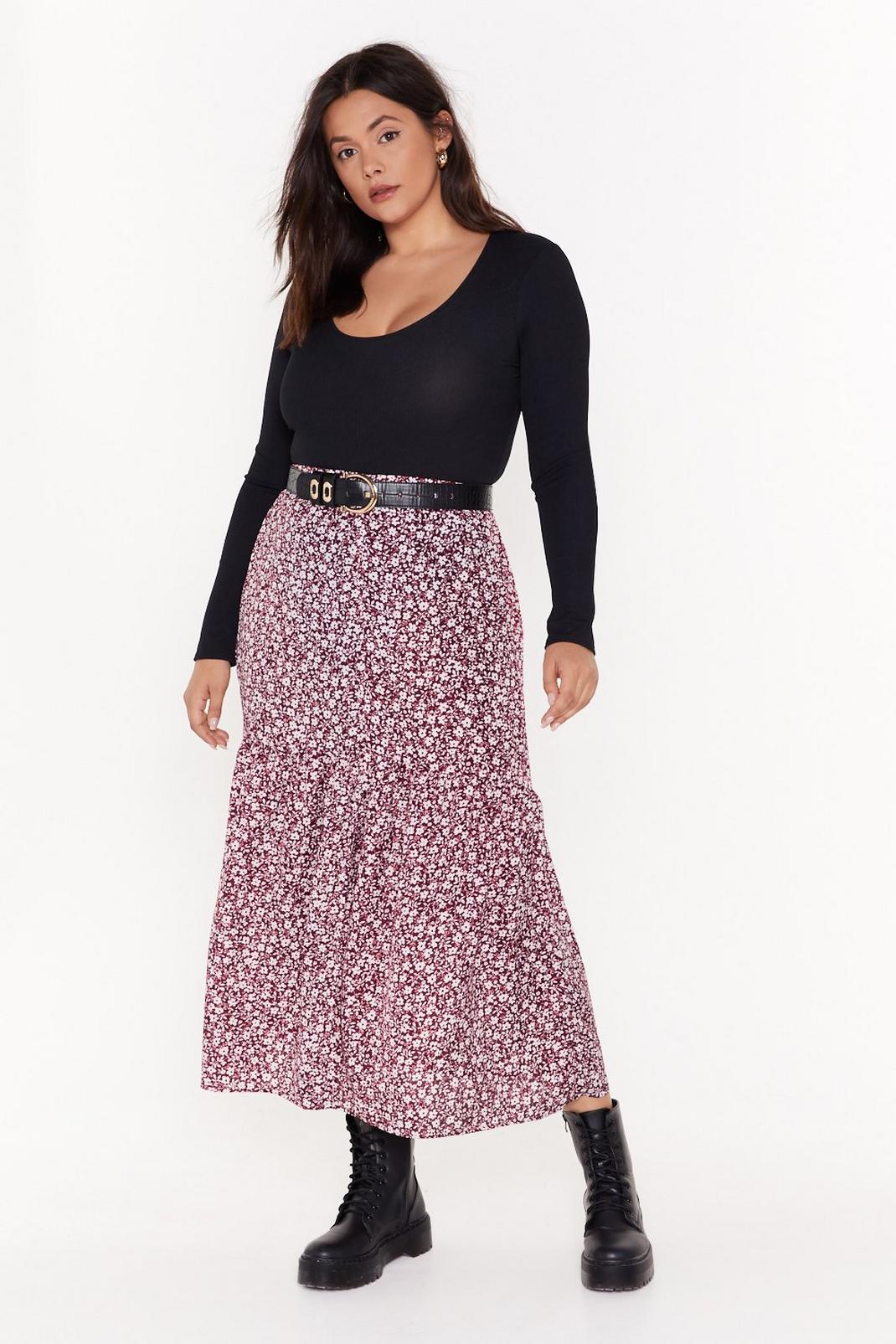Grow Your Worth Plus Floral Midi Skirt image number 1