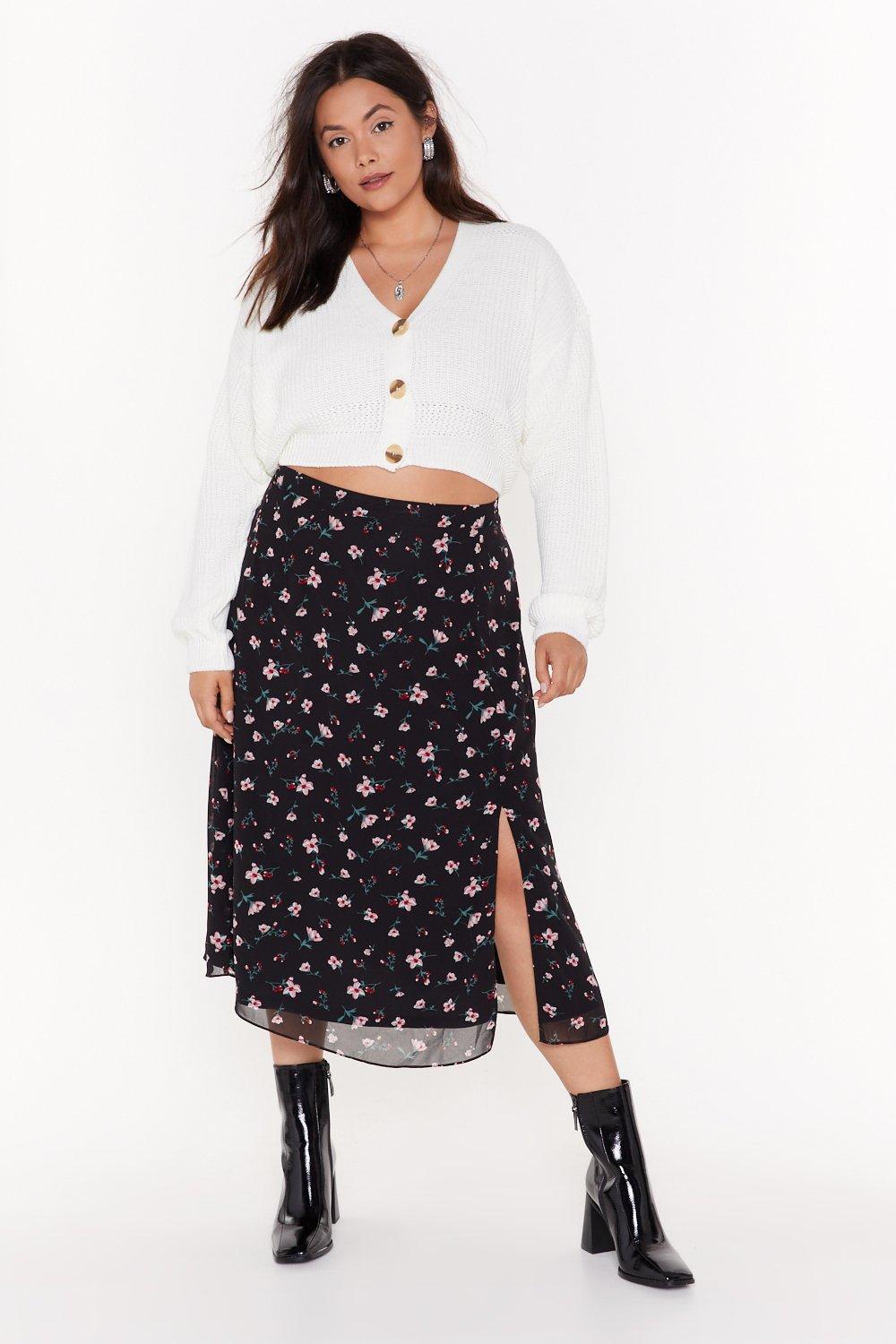 plant believe it floral midi skirt