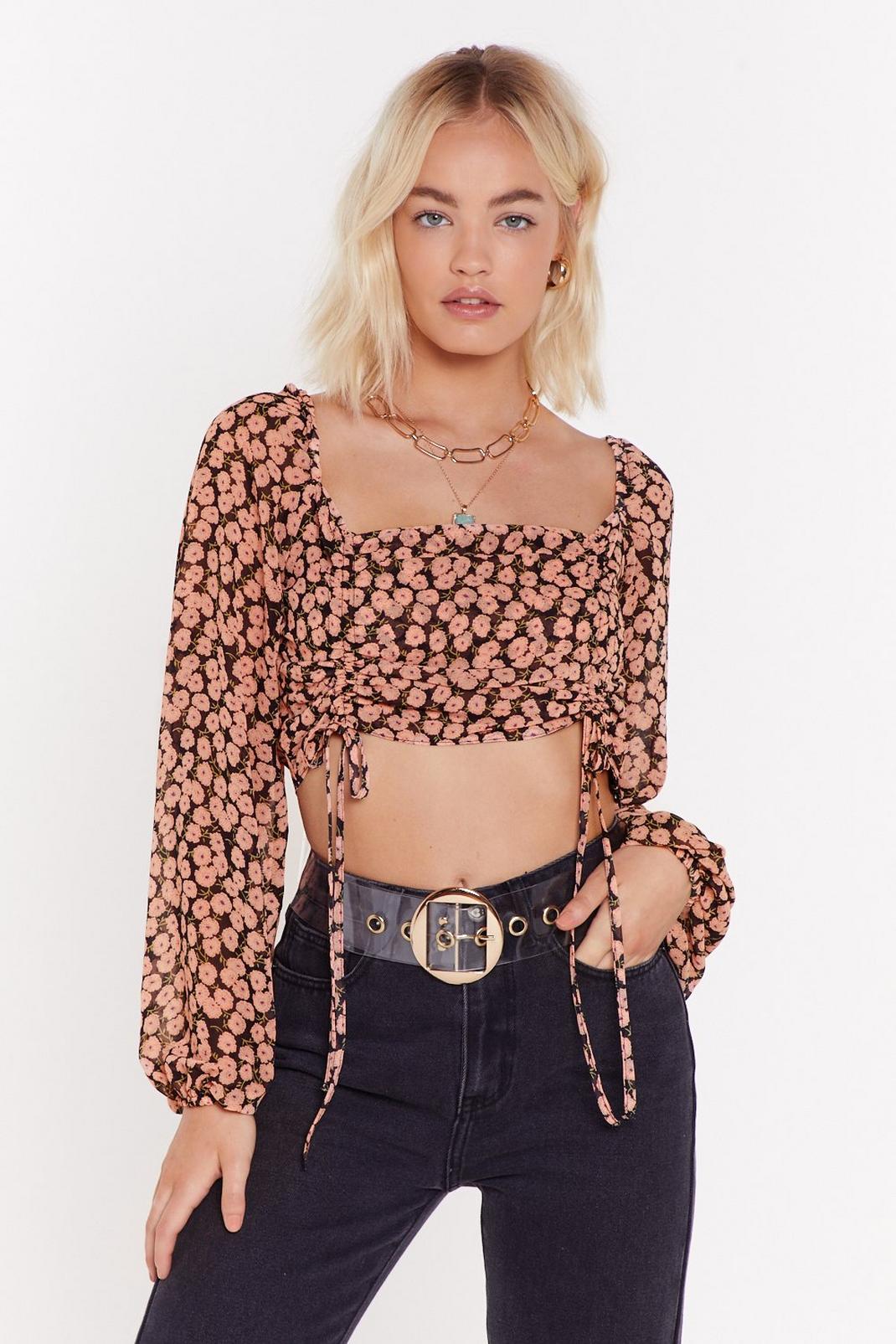 Voice Flower Opinions Floral Cropped Blouse image number 1
