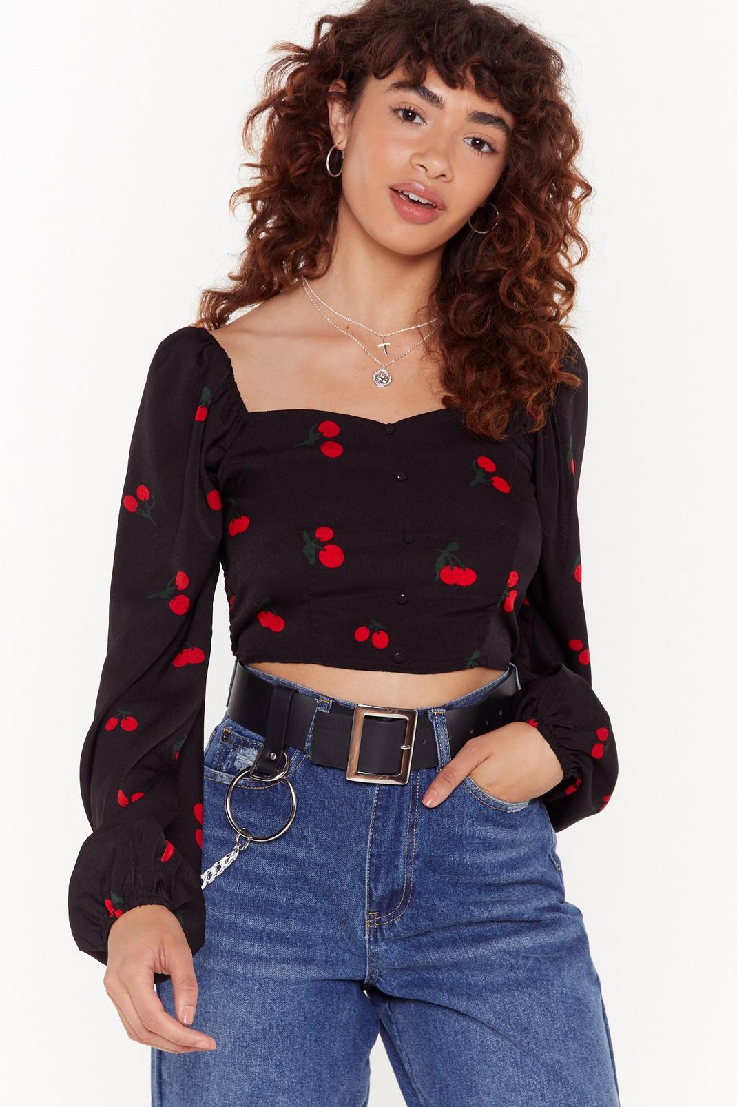 Cherry Much So Square Neck Cropped Blouse image number 1