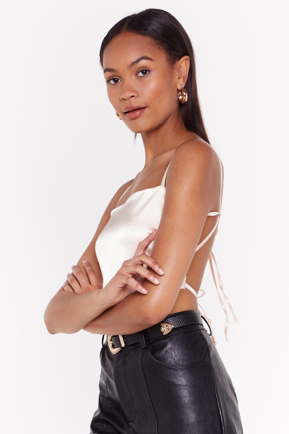 back at it satin crop top