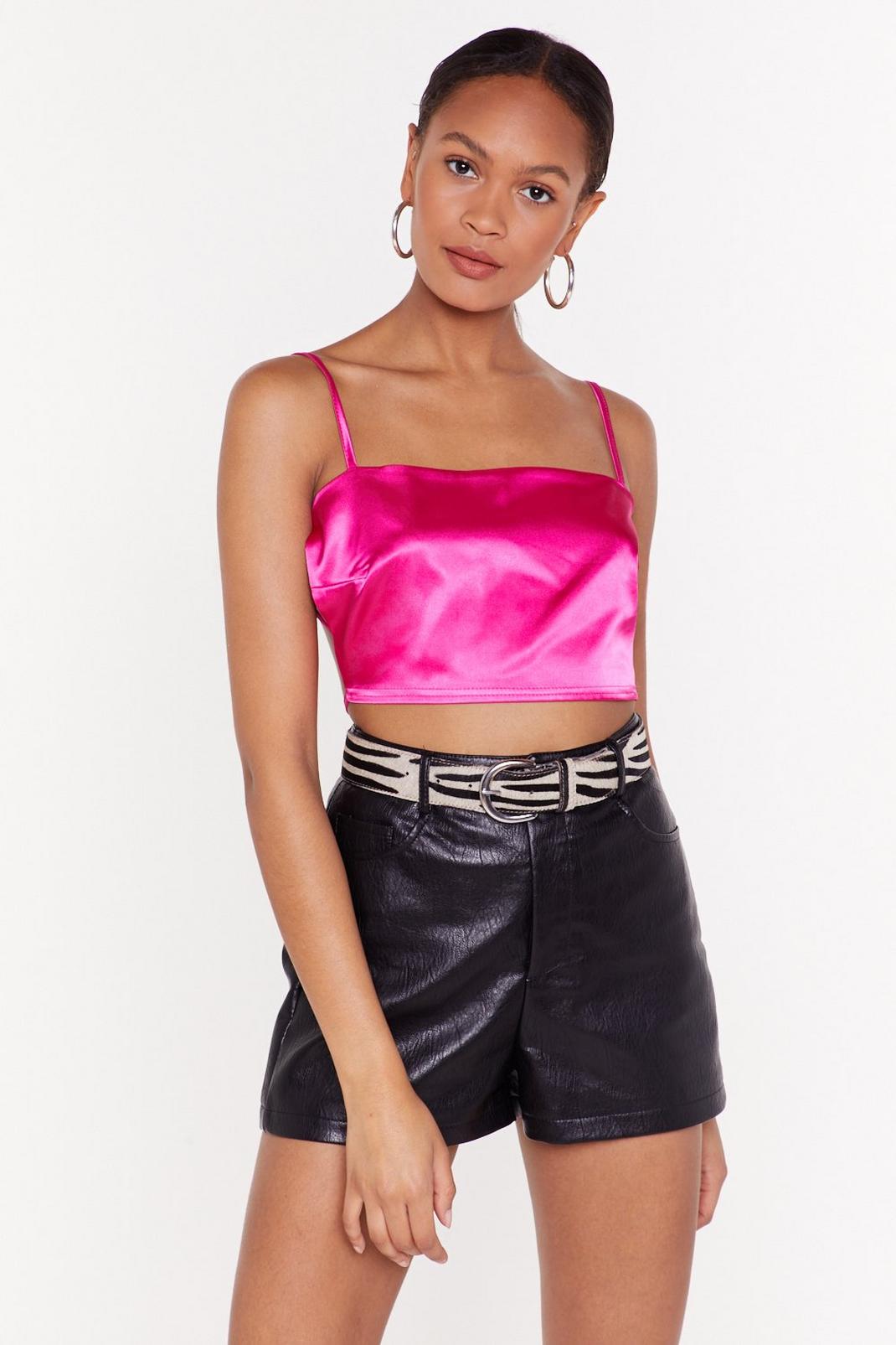 Raspberry Back At It Satin Crop Top image number 1