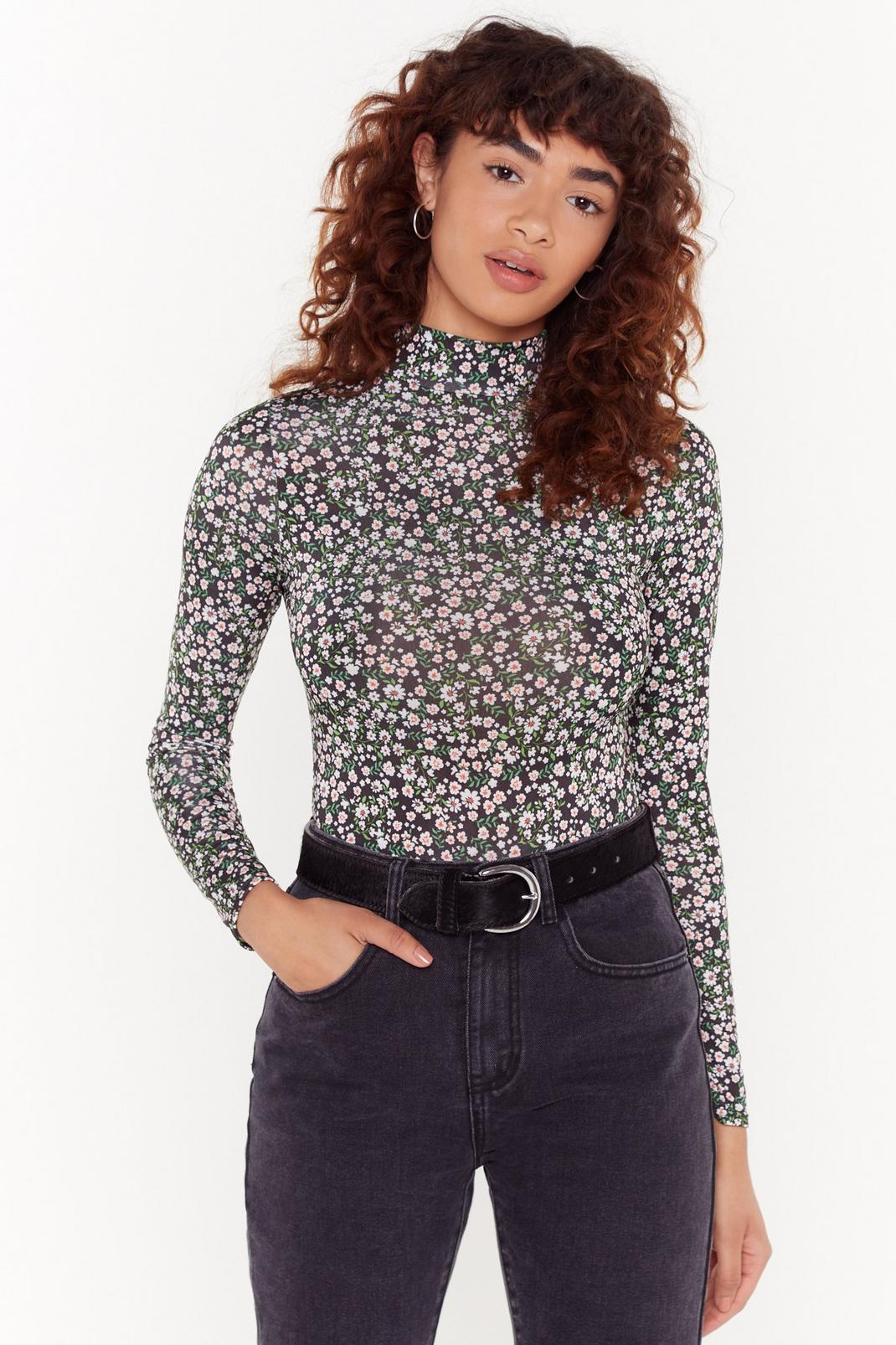 Stop and Smell the Roses Floral Turtleneck Bodysuit image number 1