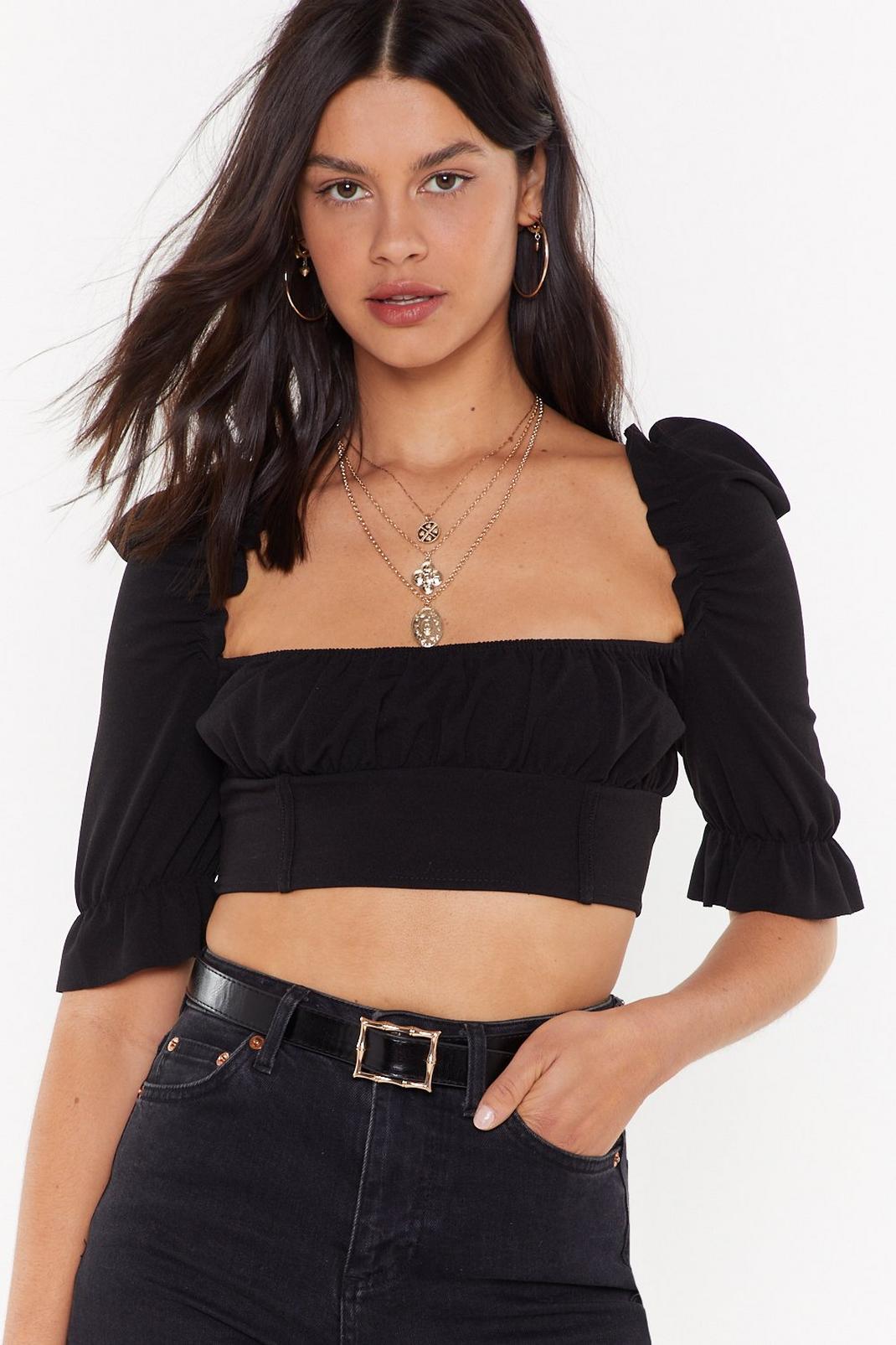 Square Were You Puff Sleeve Crop Top image number 1