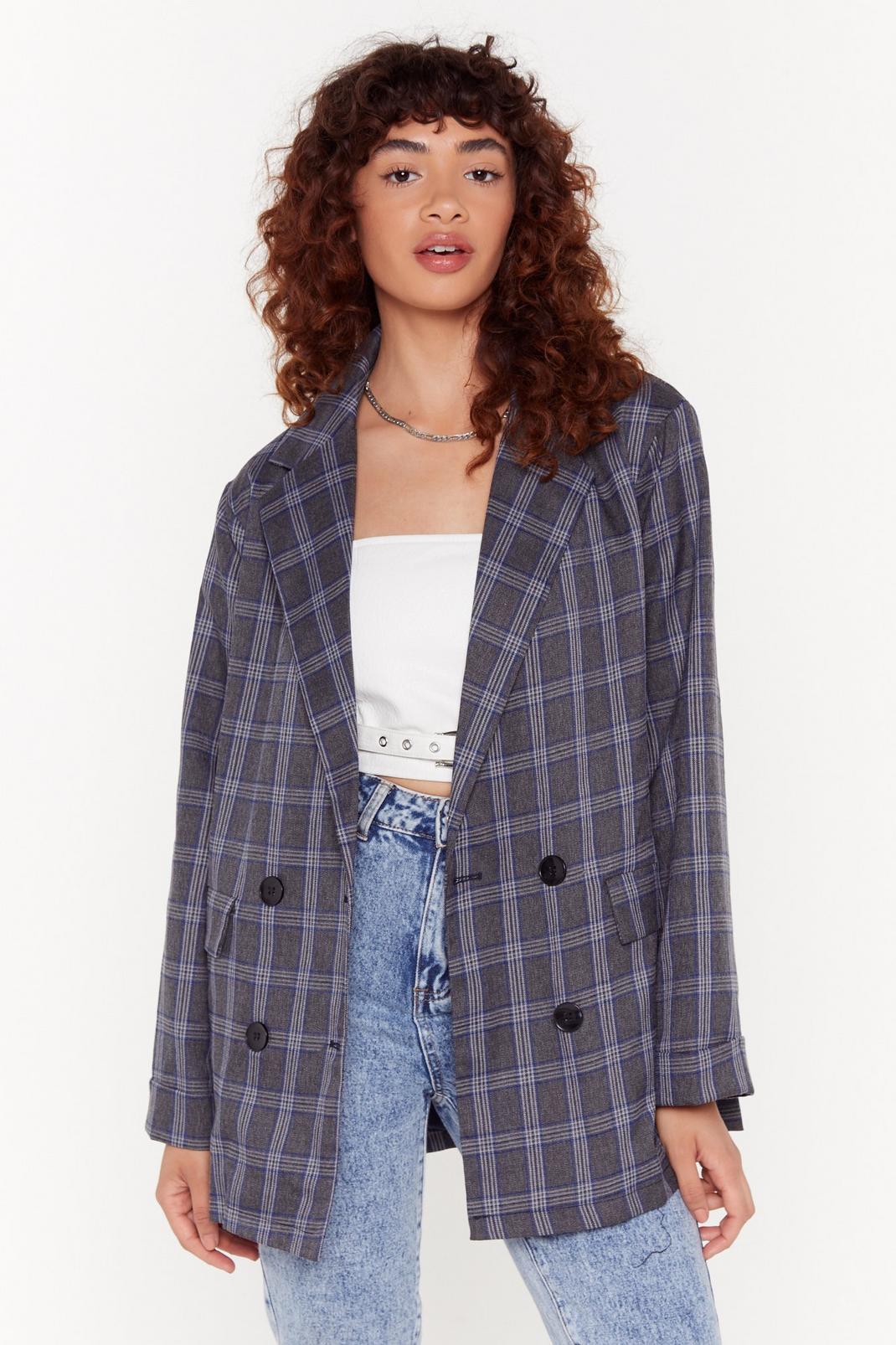 Charcoal Check Double Breasted Oversized Blazer image number 1