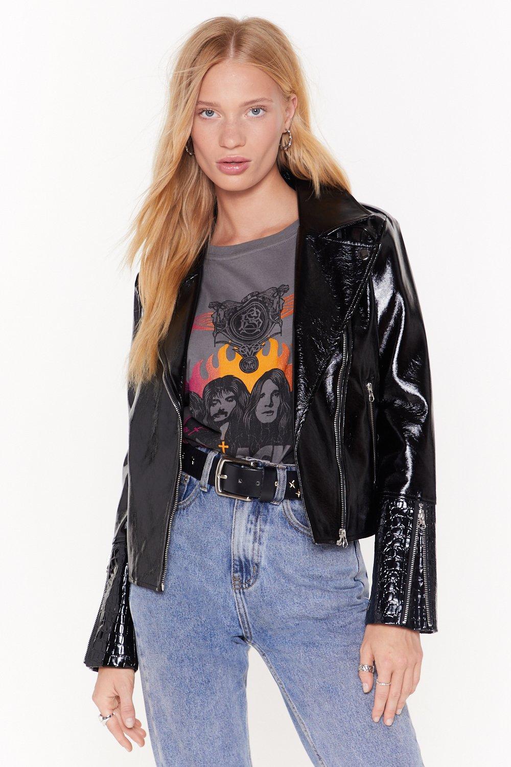 faux croc skin cropped jacket