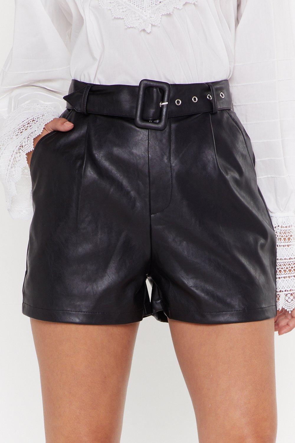 High Waisted Black Leather Shorts