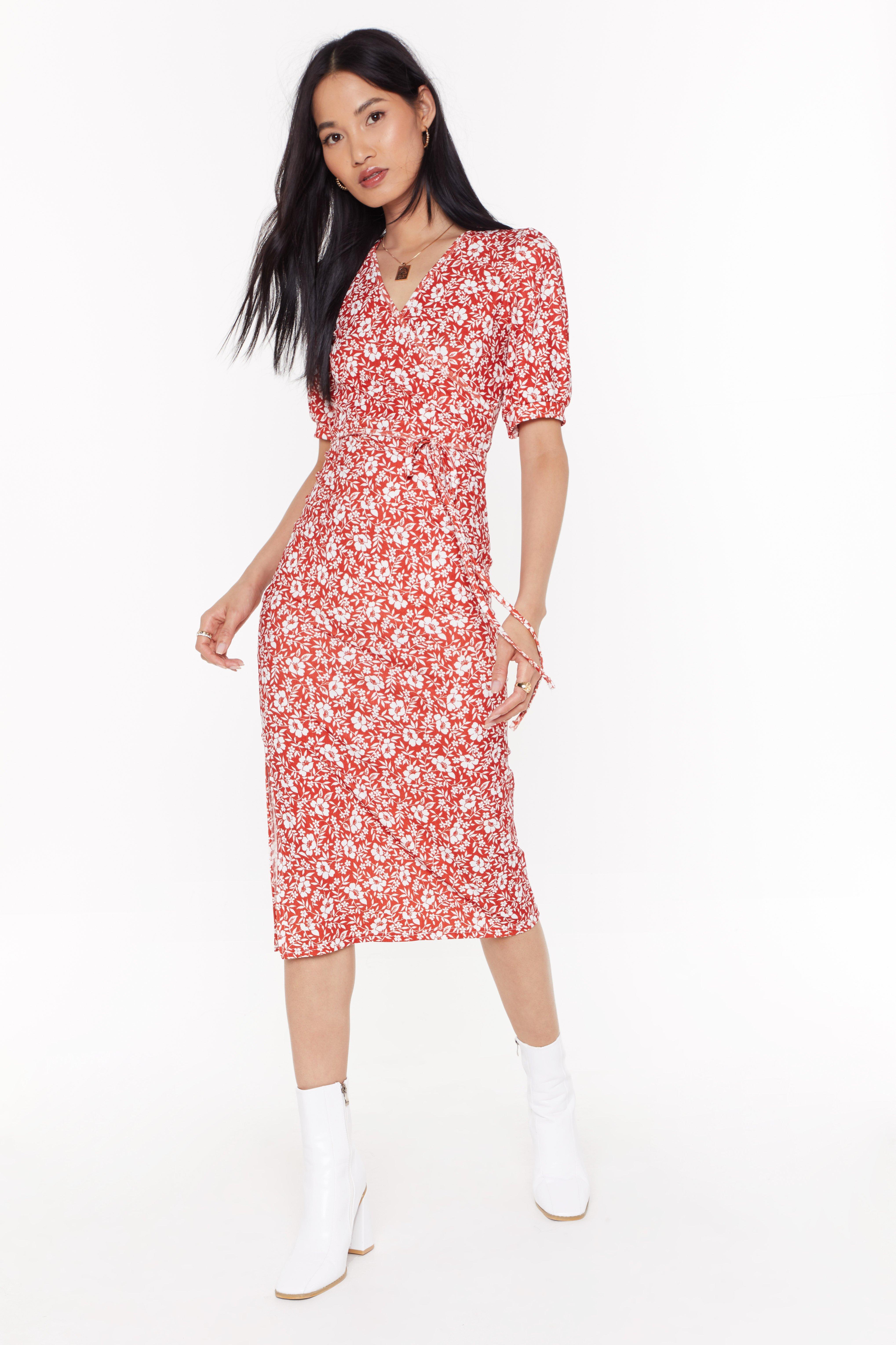floral puff sleeve midi dress