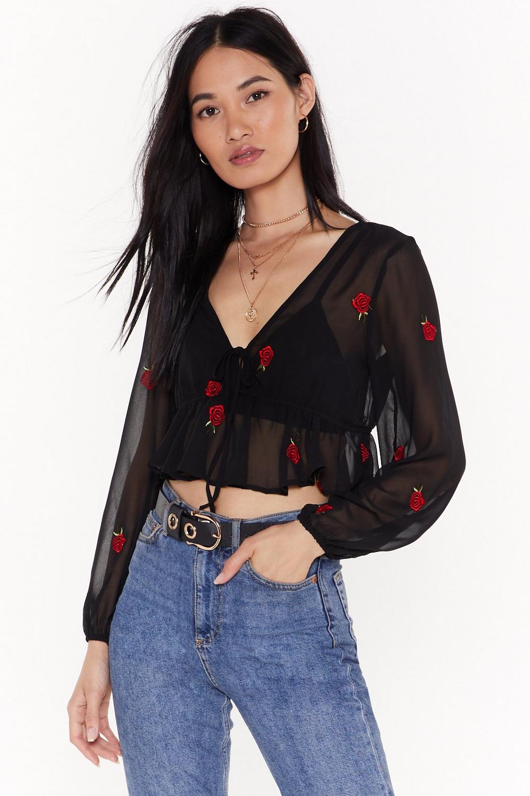 Heaven Rose Embroidered Sheer Top image number 1