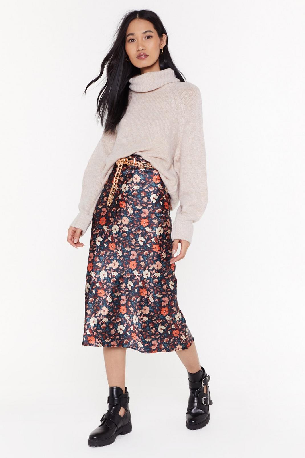 Floral You've Done Satin Midi Skirt image number 1