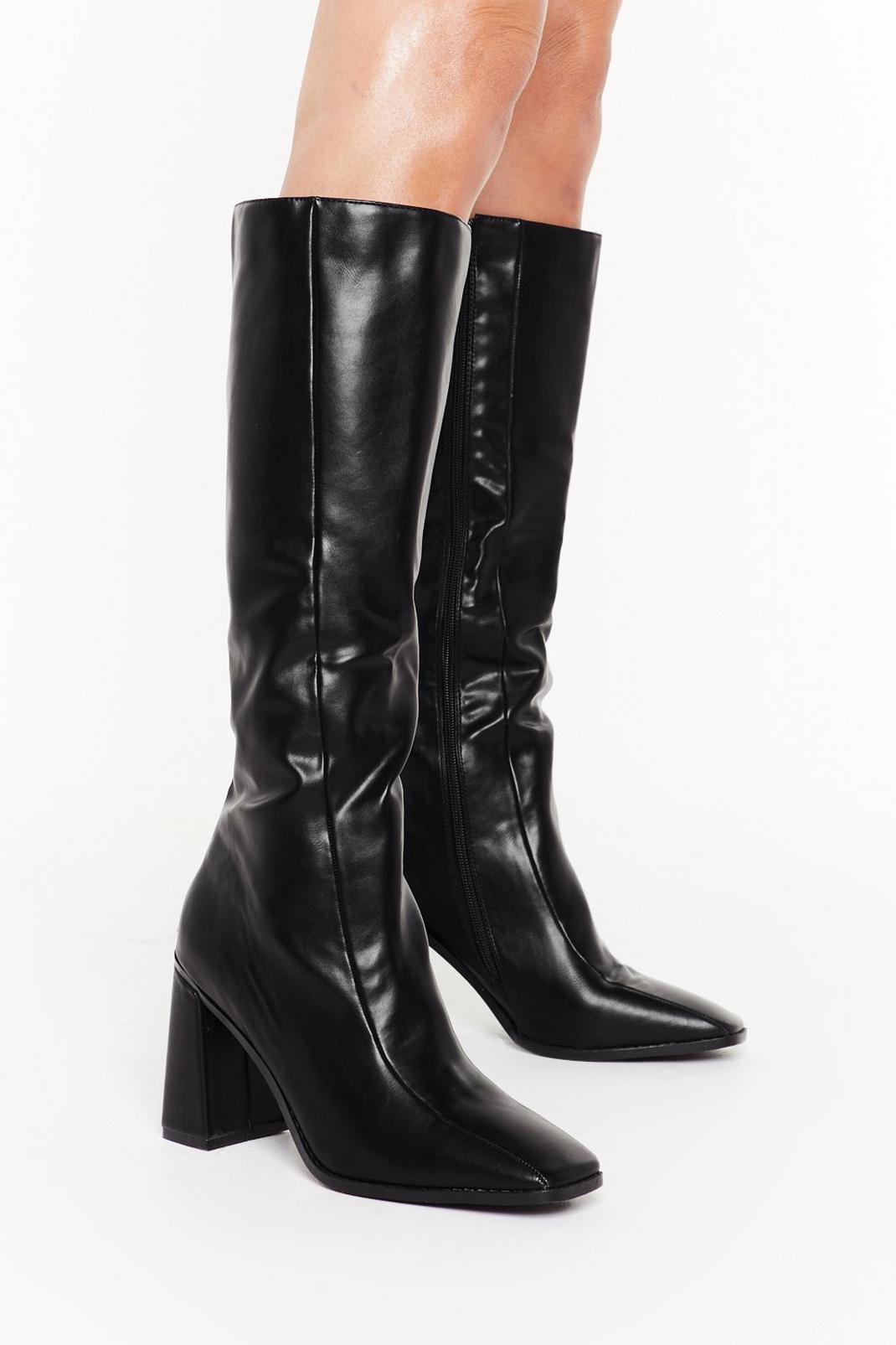Black Flare for Dramatics Square Toe Knee-High Boots image number 1