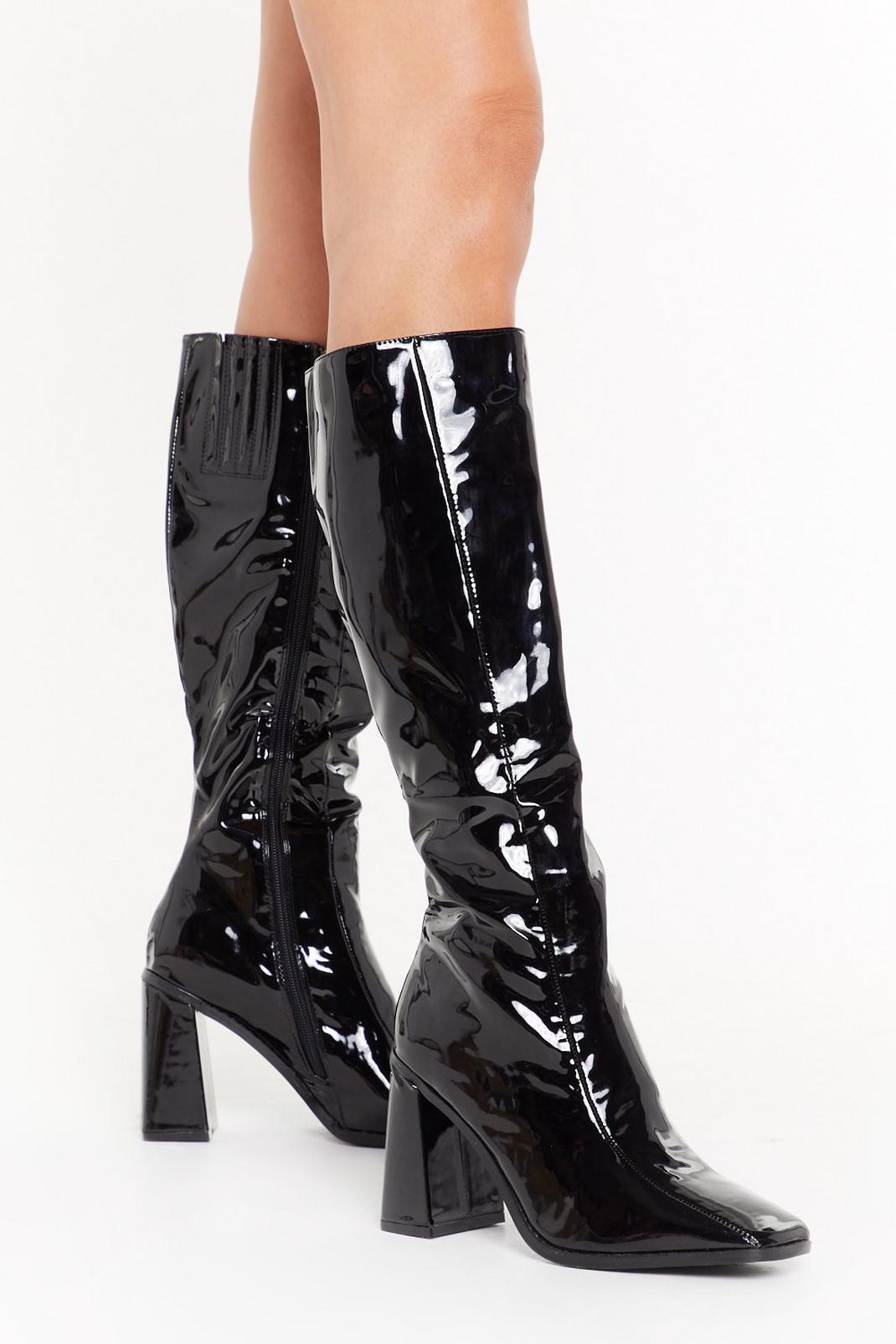 Flare for Dramatics Square Toe Patent Knee High Boots image number 1