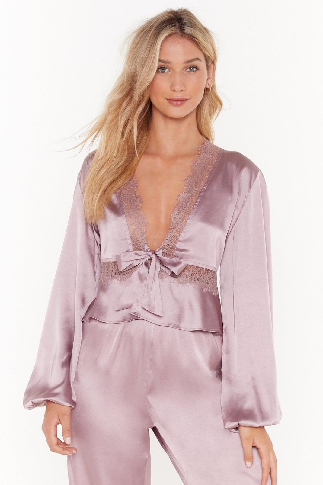 Never Gonna Satin Lace Pajama Top image number 1
