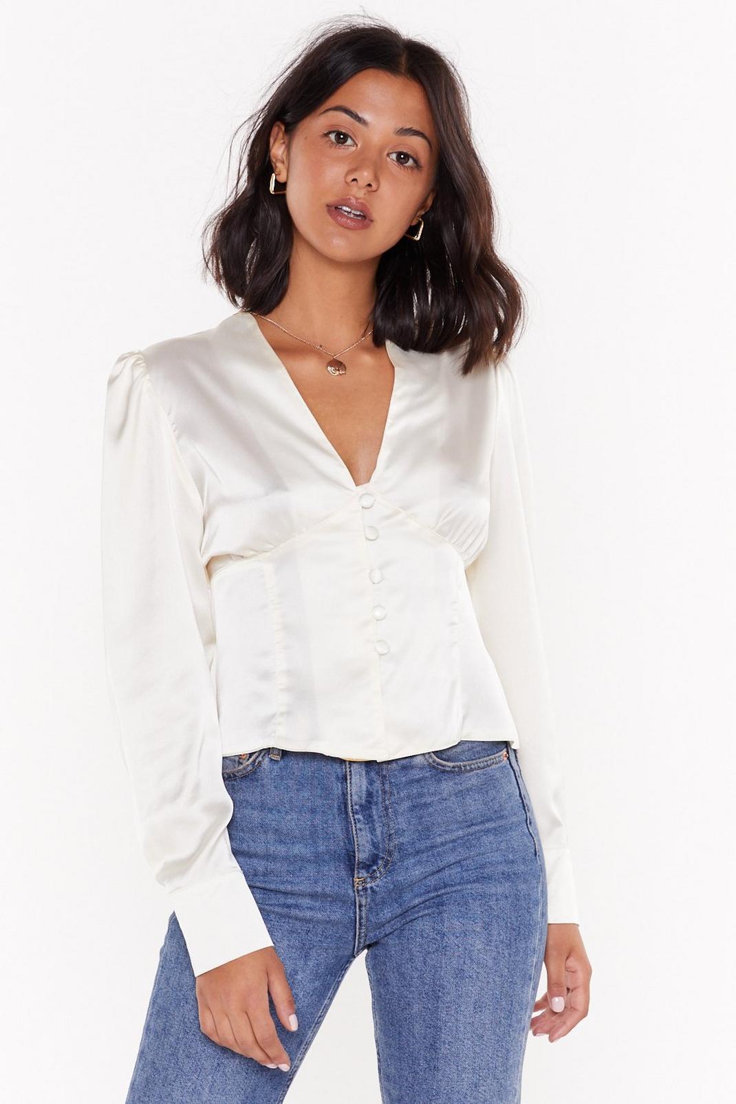 Pad to the Bone Satin Button-Through Blouse image number 1