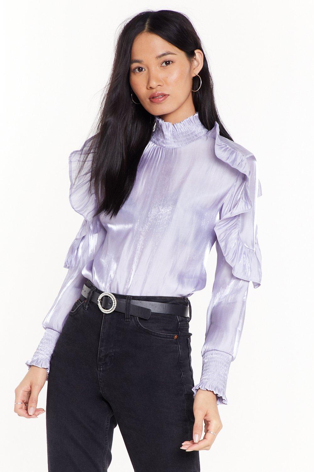 satin ruffle blouse