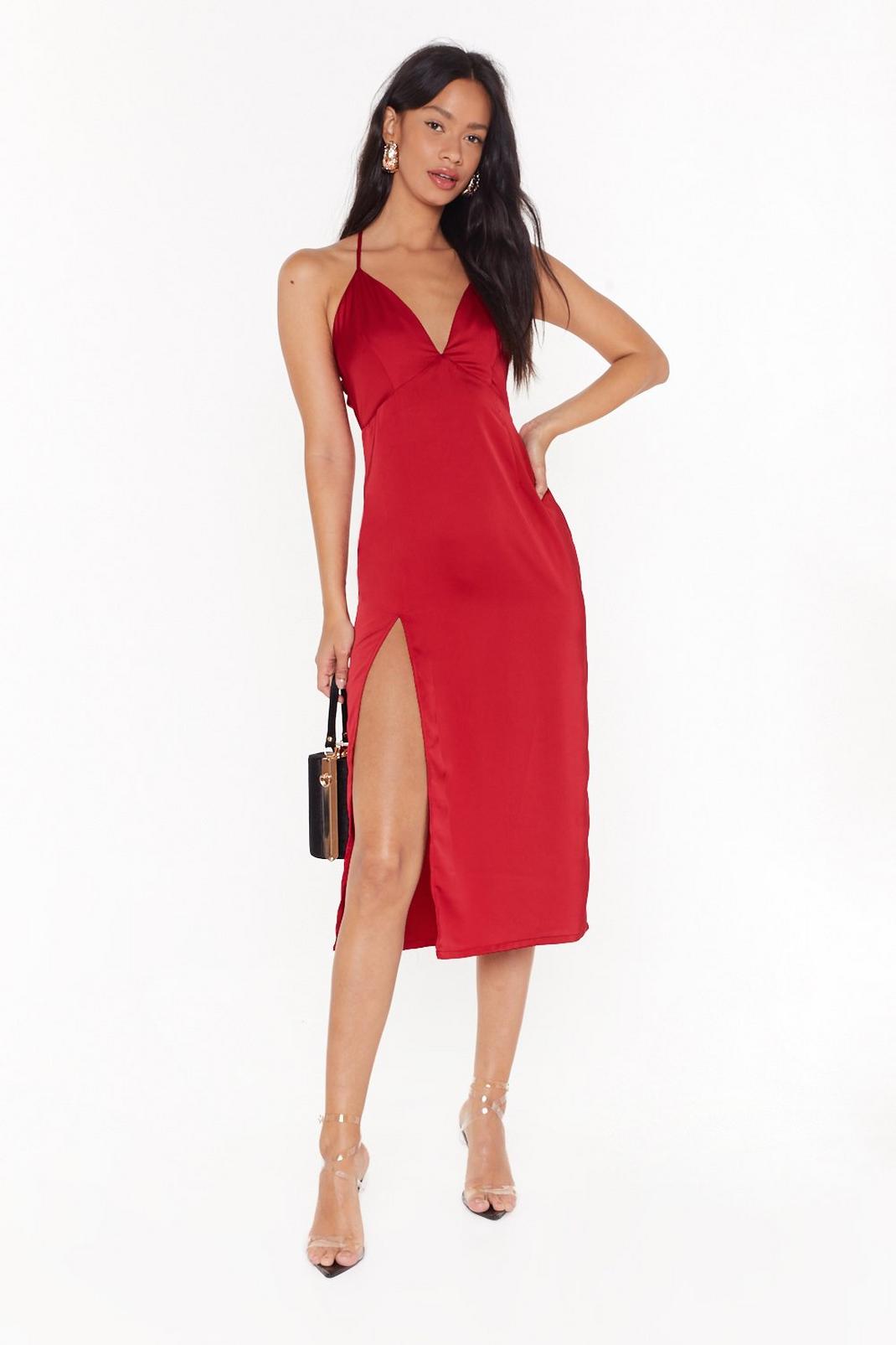 Leg Up on the Competition Satin Midi Dress image number 1