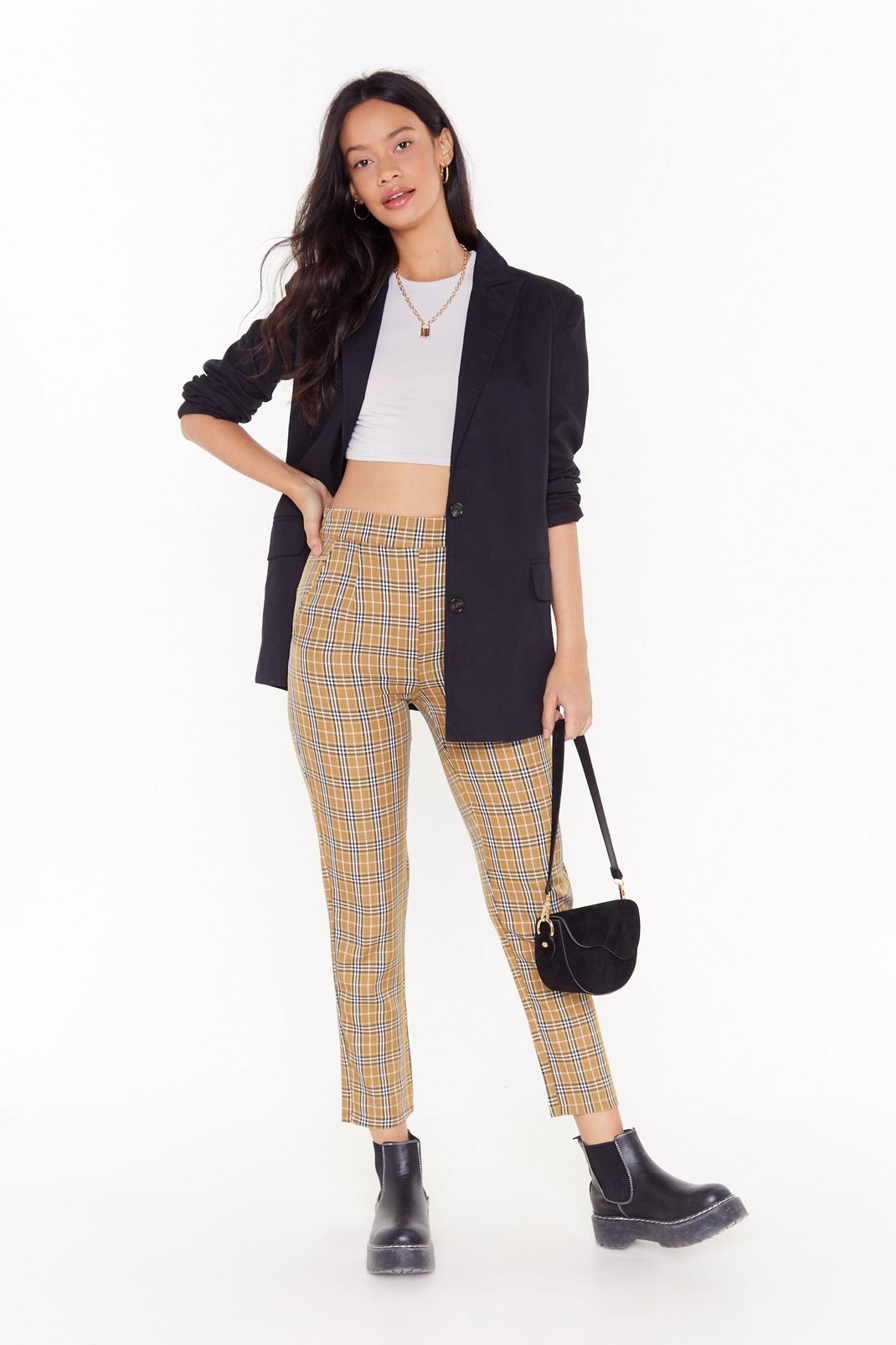 Plaid Your Cards Right High-Waisted Tapered Trousers image number 1
